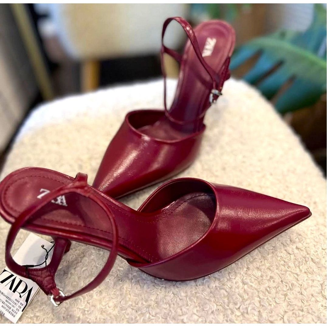 Zara ZARA Cherry Red Slingback Heels Pointed Toe Pumps NWT Size US 7.5 / IT 37.5 - 18 Thumbnail