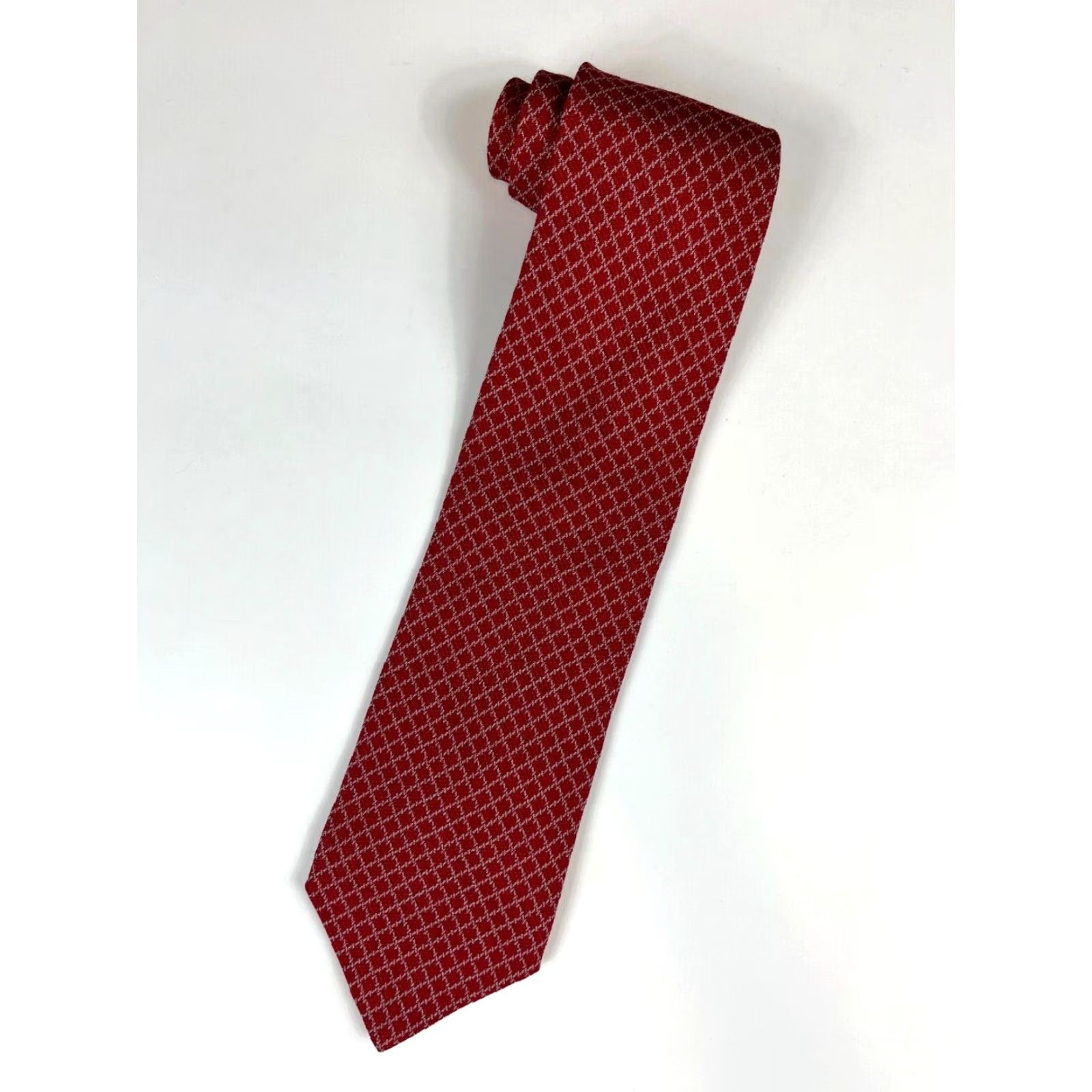 Emporio Armani VINTAGE Emporio Armani Tie Men’s Silk Wool Blend Geometric Red 57.5" 3 7/8" Wide Made in Italy Designer Vintage Men Size ONE SIZE - 2 Thumbnail