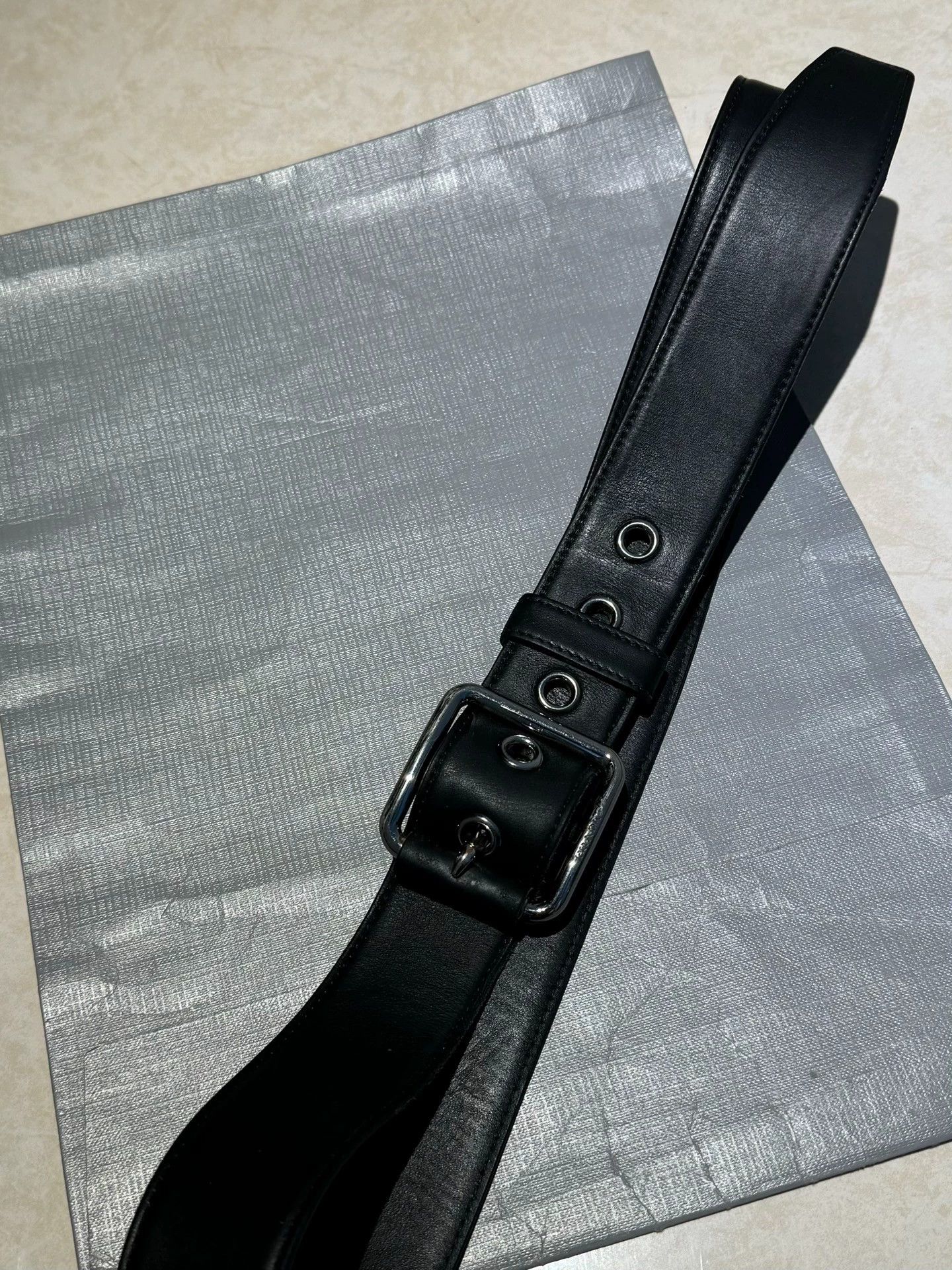 Prada Prada Square Buckle Rivet Biker Belt Black Waxed Leather 90 Size ONE SIZE - 2 Thumbnail