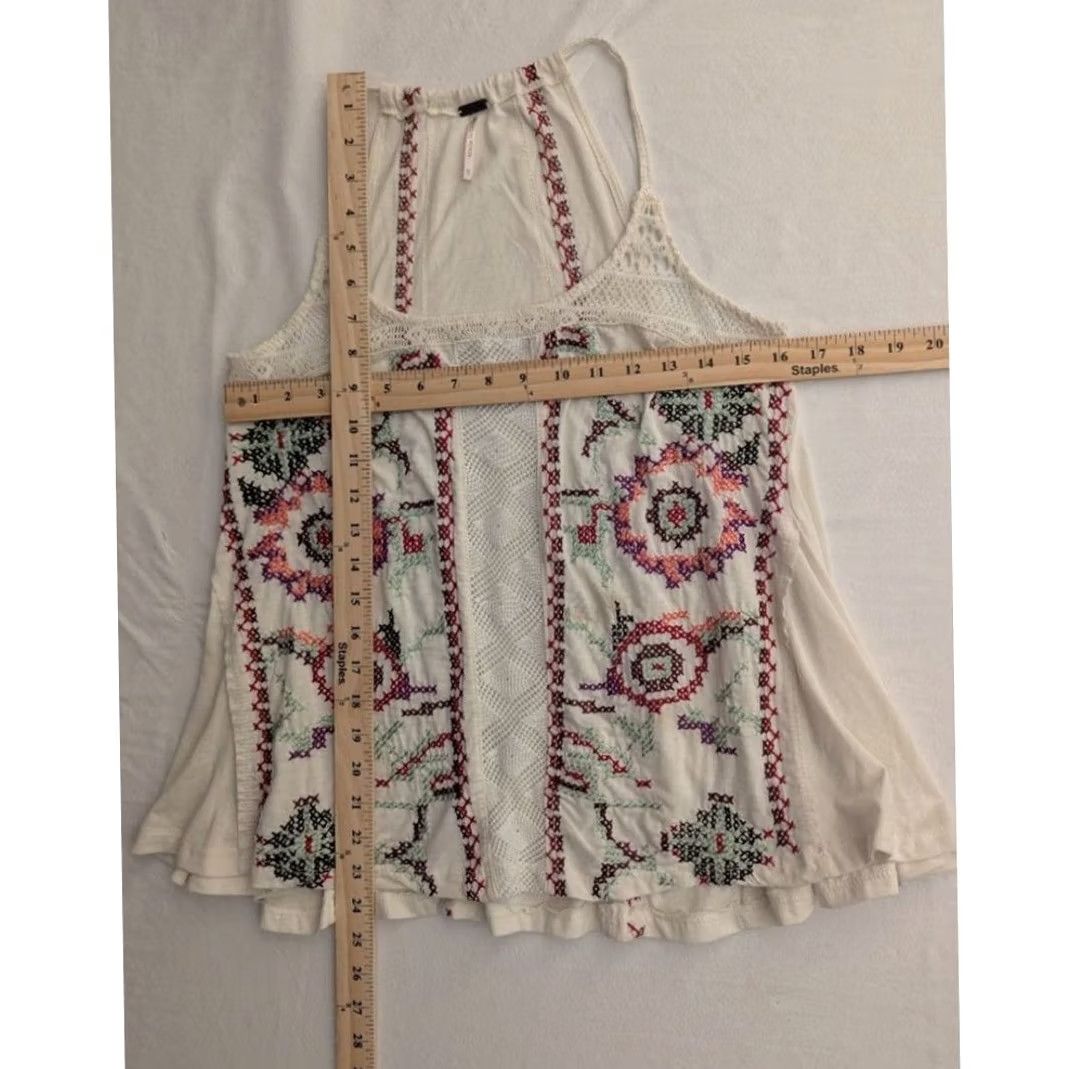 Vintage Cream Floral Embroidered Crochet Lace Tank Top Racerback Boho Festival Sz S Size S / US 4 / IT 40 - 4 Thumbnail
