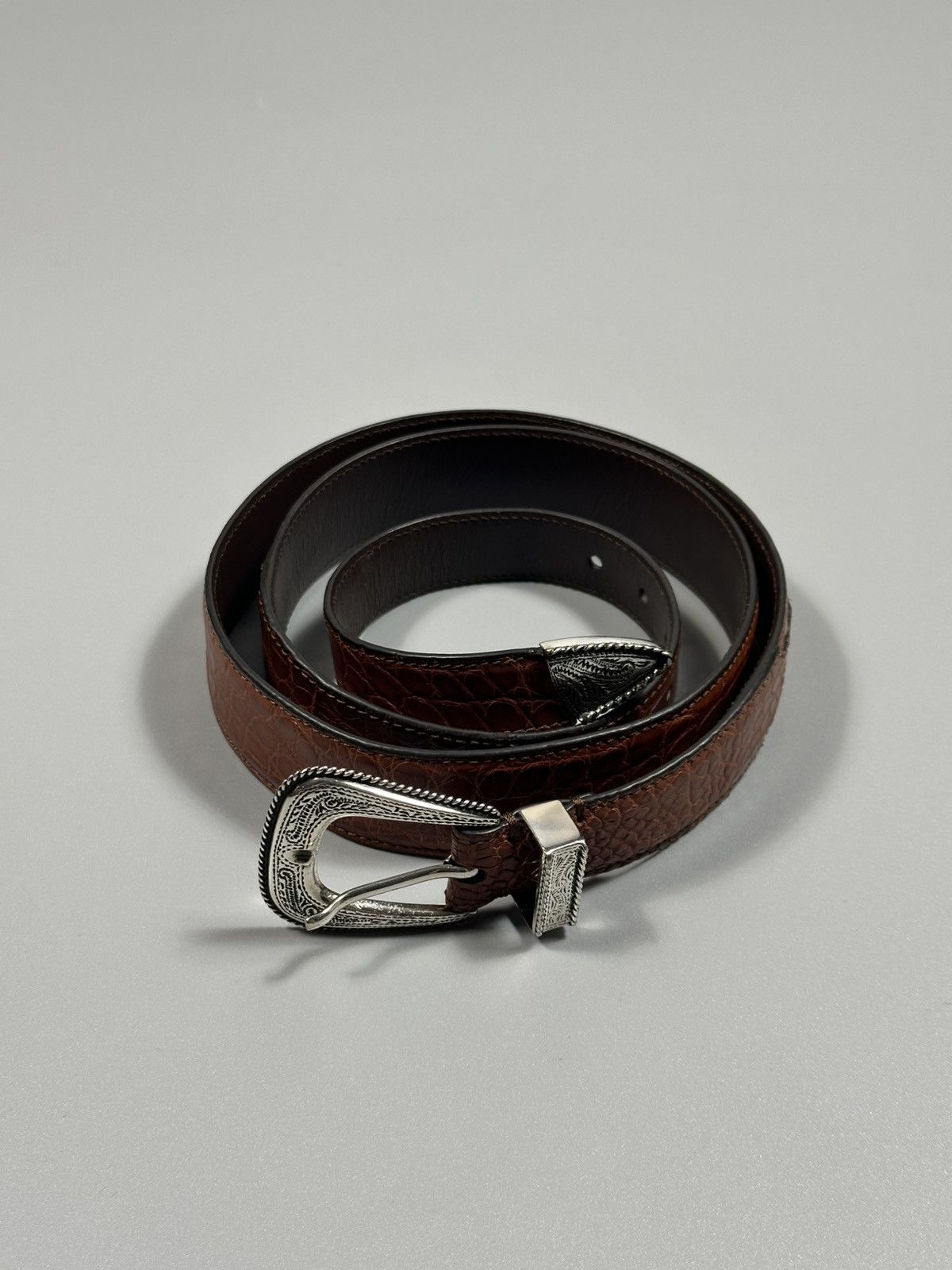 Brunello Cucinelli Brunello Cucinelli Croc Leather Sterling Silver Western Belt Size ONE SIZE - 4 Thumbnail
