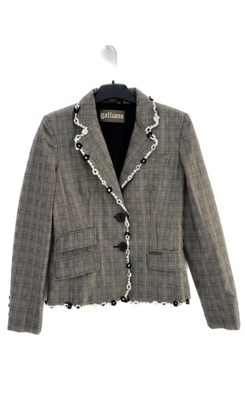 image of John Galliano Galliano Plaid Floral Matching Jacket Pants Set in Grey, Women's (Size Small)