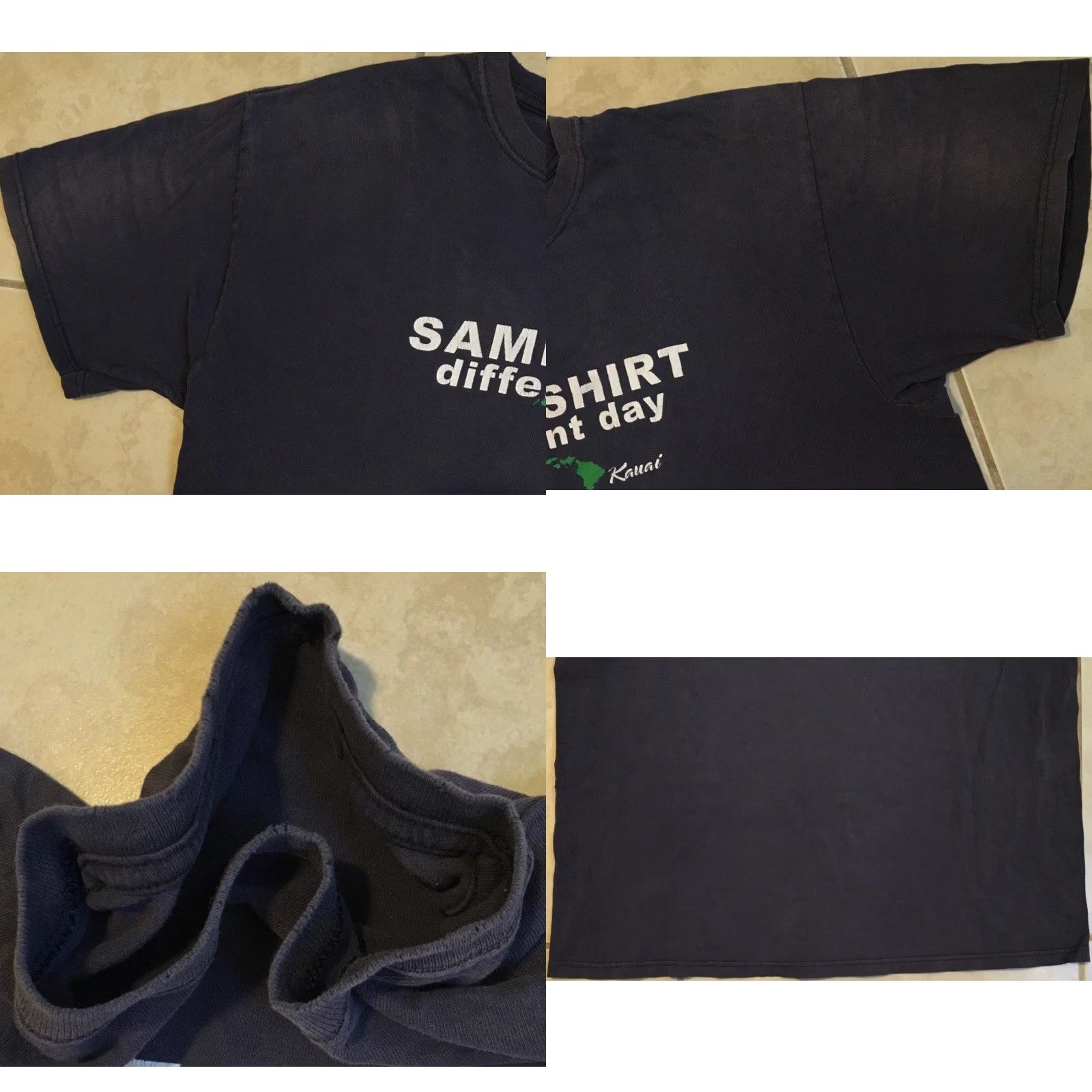 Vintage VINTAGE Kauai Same Shirt Different Day Faded Shirt M Funny Saying Surf Grunge Y2K 90s Mens T-Shirt Blue Hoodie? Size US M / EU 48-50 / 2 - 8 Thumbnail
