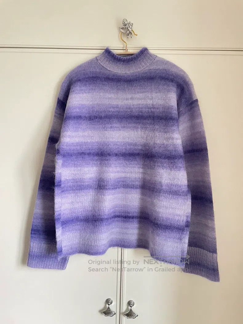 Acne Studios Purple Striped Sweater Wool Blended Fabric