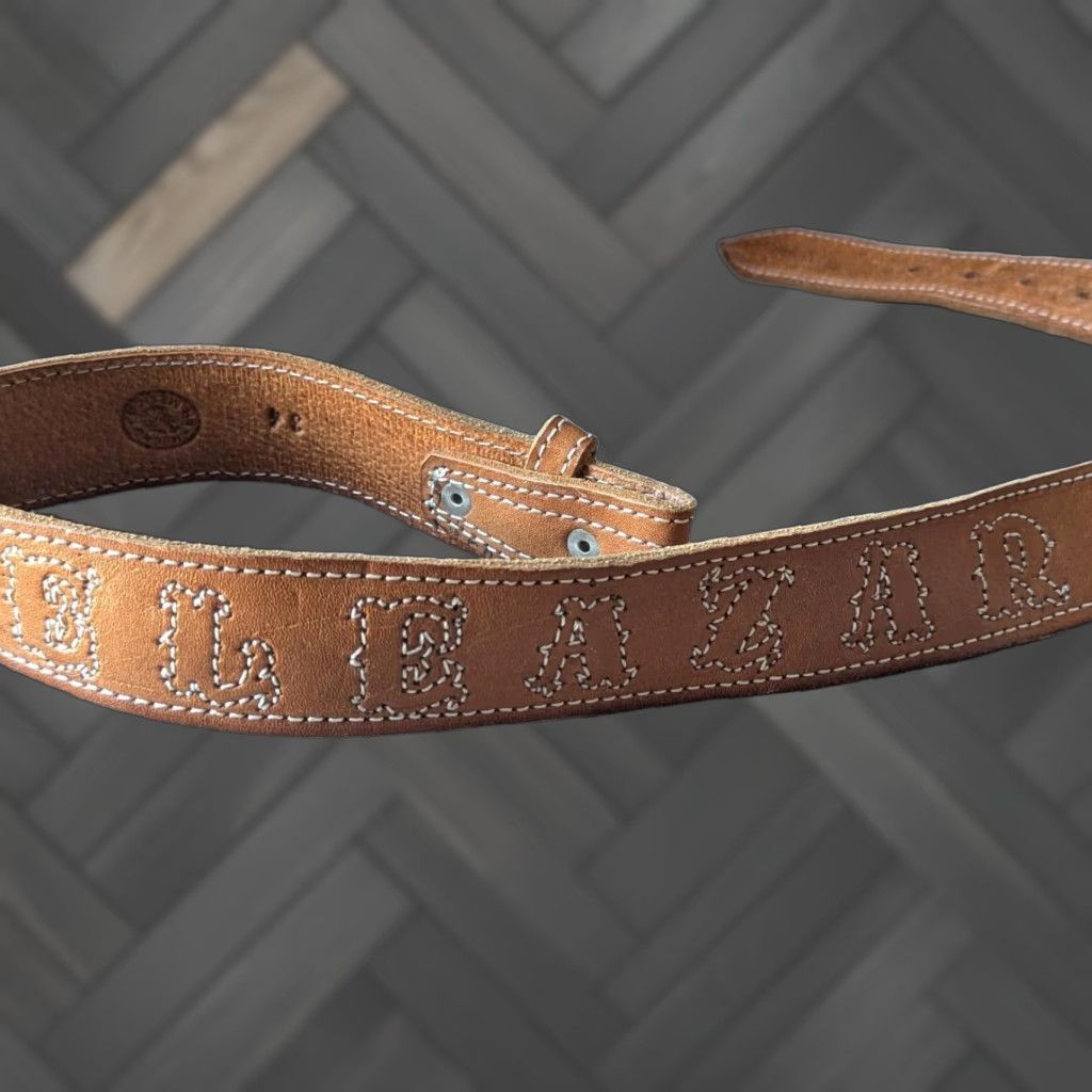 Vintage VINTAGE western belt belt 34 ELEAZAR hand stitched leather buckle brown Men XS-34? Size 34 - 1 Thumbnail