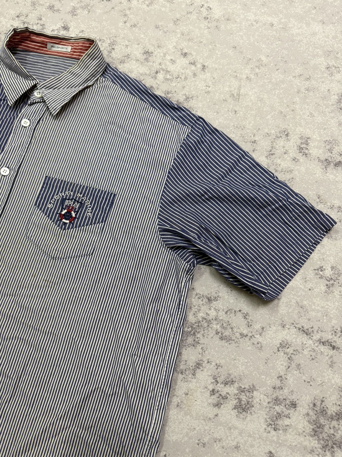 Japanese Brand Piasports Colorblock Blue Stripe Logo Chest Button Up Shirt Size US XL / EU 56 / 4 - 5 Thumbnail