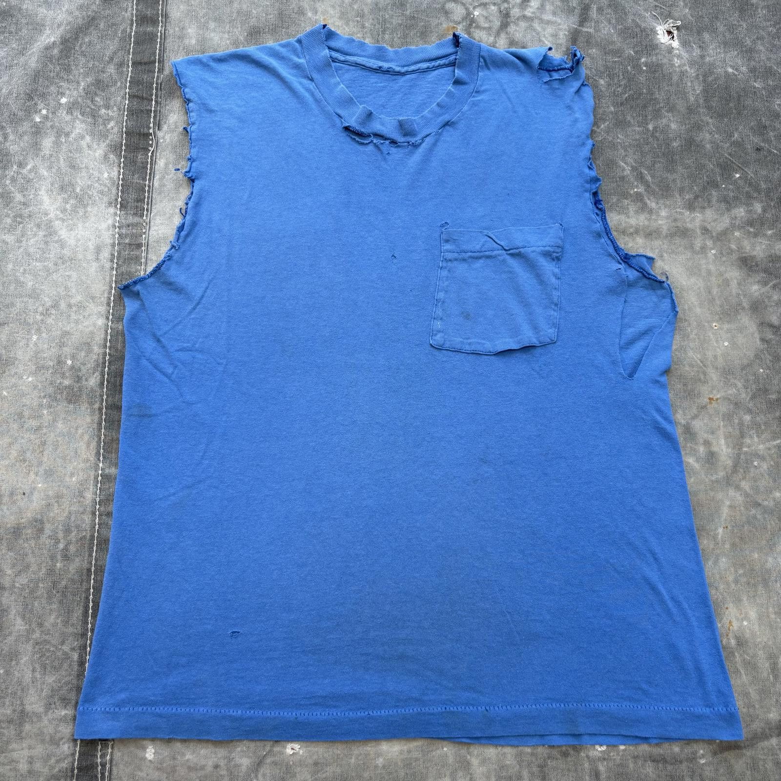 Vintage Vintage 70s 80s Distressed Blank Selvedge Pocket Tank Top Size US M / EU 48-50 / 2 - 1 Thumbnail