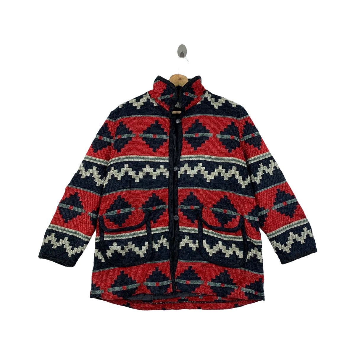 Japanese Brand × Vintage Vintage VISUTOSU Aztec Navajo Native Design Wool Coat Jacket Size M / US 6-8 / IT 42-44 - 1 Thumbnail
