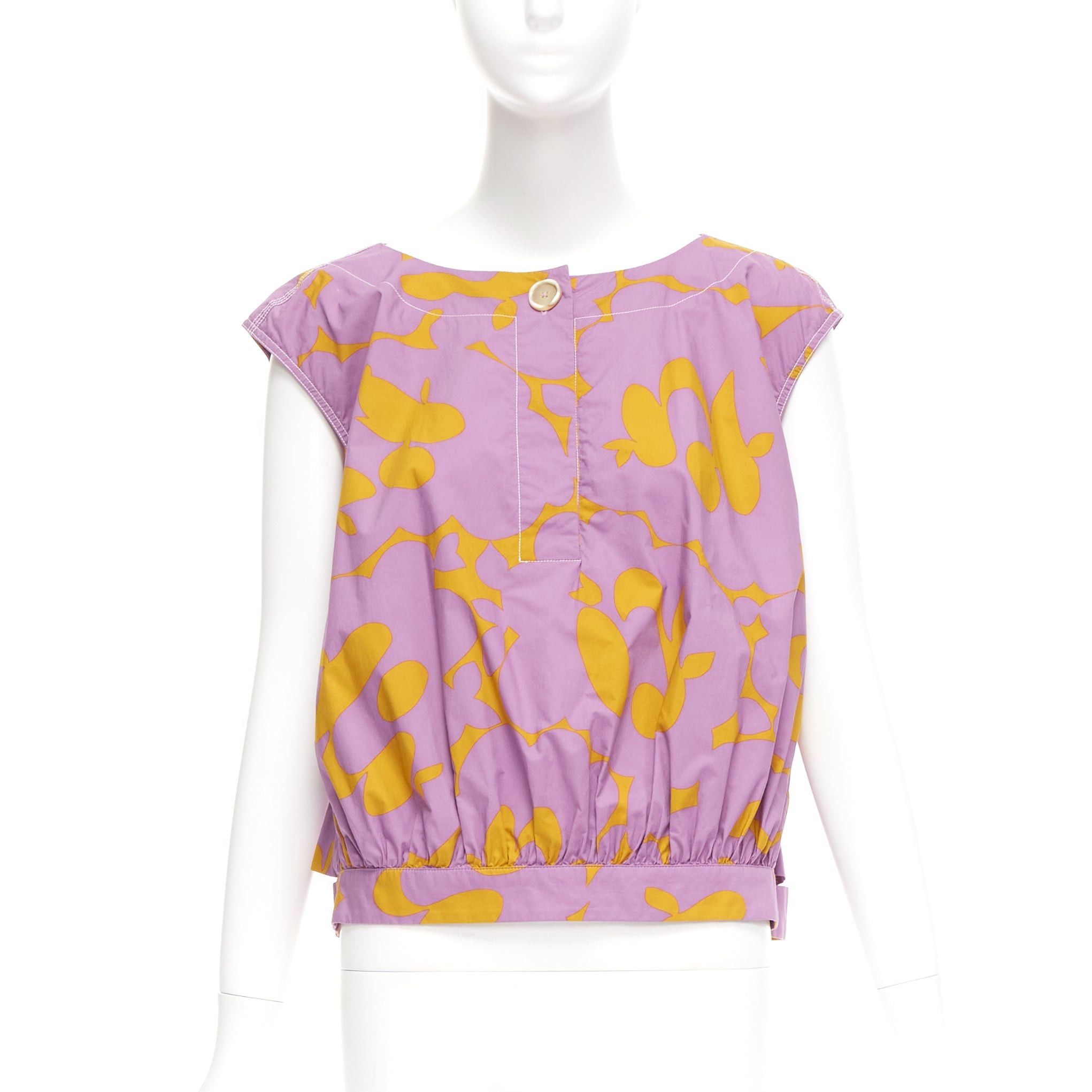 Marni MARNI 100% cotton purple mustard abstract floral overstitched boxy vest IT38 XS Size XS / US 0-2 / IT 36-38 - 1 Thumbnail