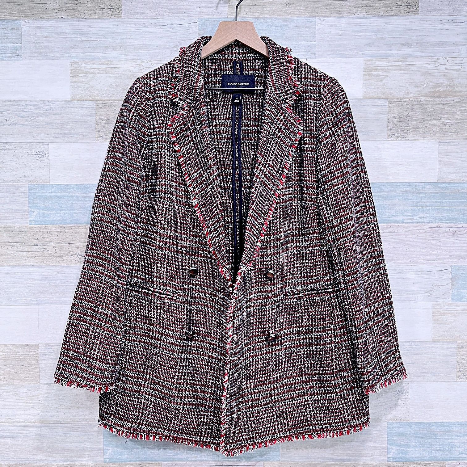 Other Banana Republic Boucle Long Jacket Black Red Womens 10 Size L / US 10 / IT 46 - 1 Thumbnail