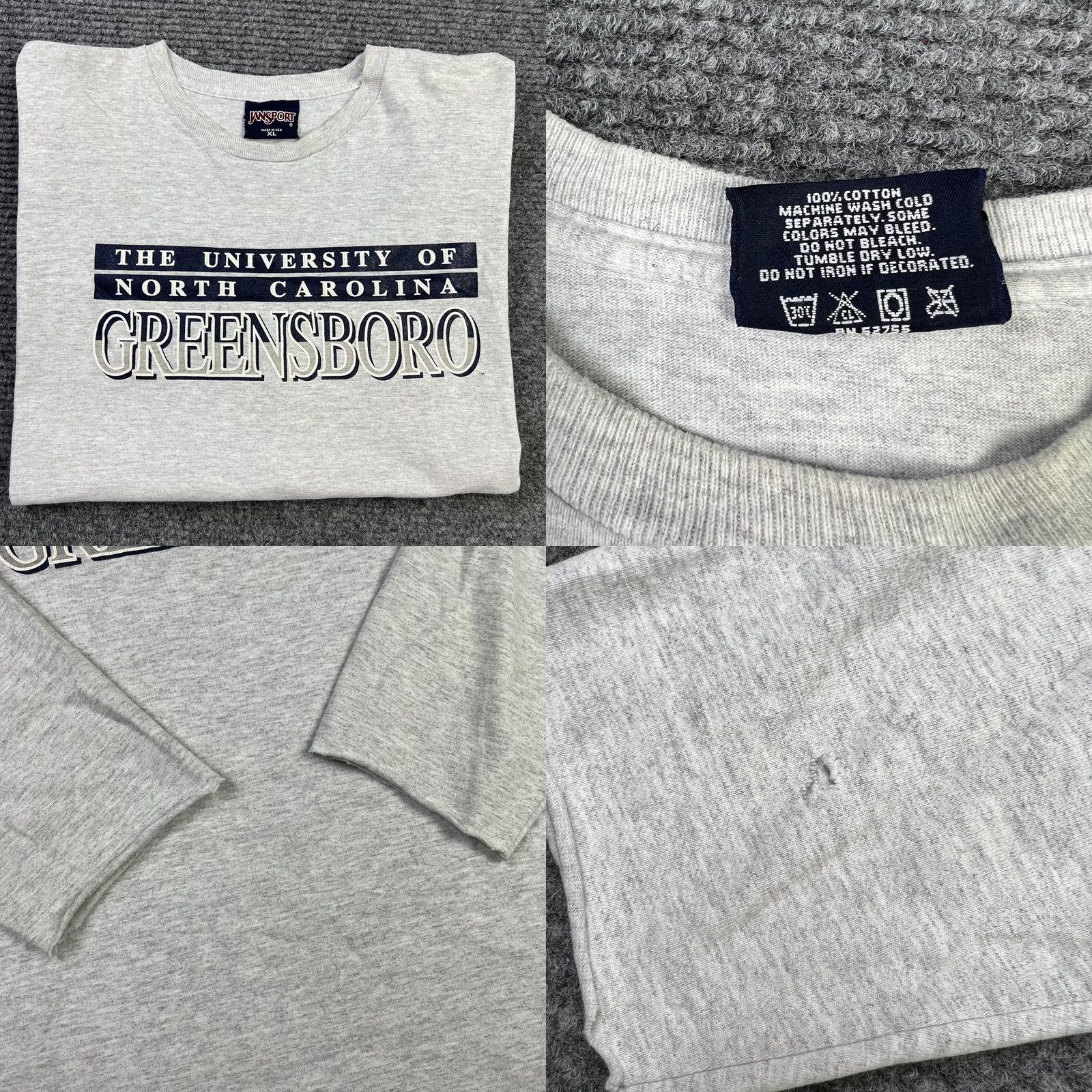 Jansport VINTAGE Jansport UNCG 90s Long Sleeve T Shirt, Gray, XL, Adult, Made In USA, Front Graphic, 3/4 Sleeves, Cotton, Heavy, Thick, Crew Neck, Men Size US XL / EU 56 / 4 - 8 Thumbnail