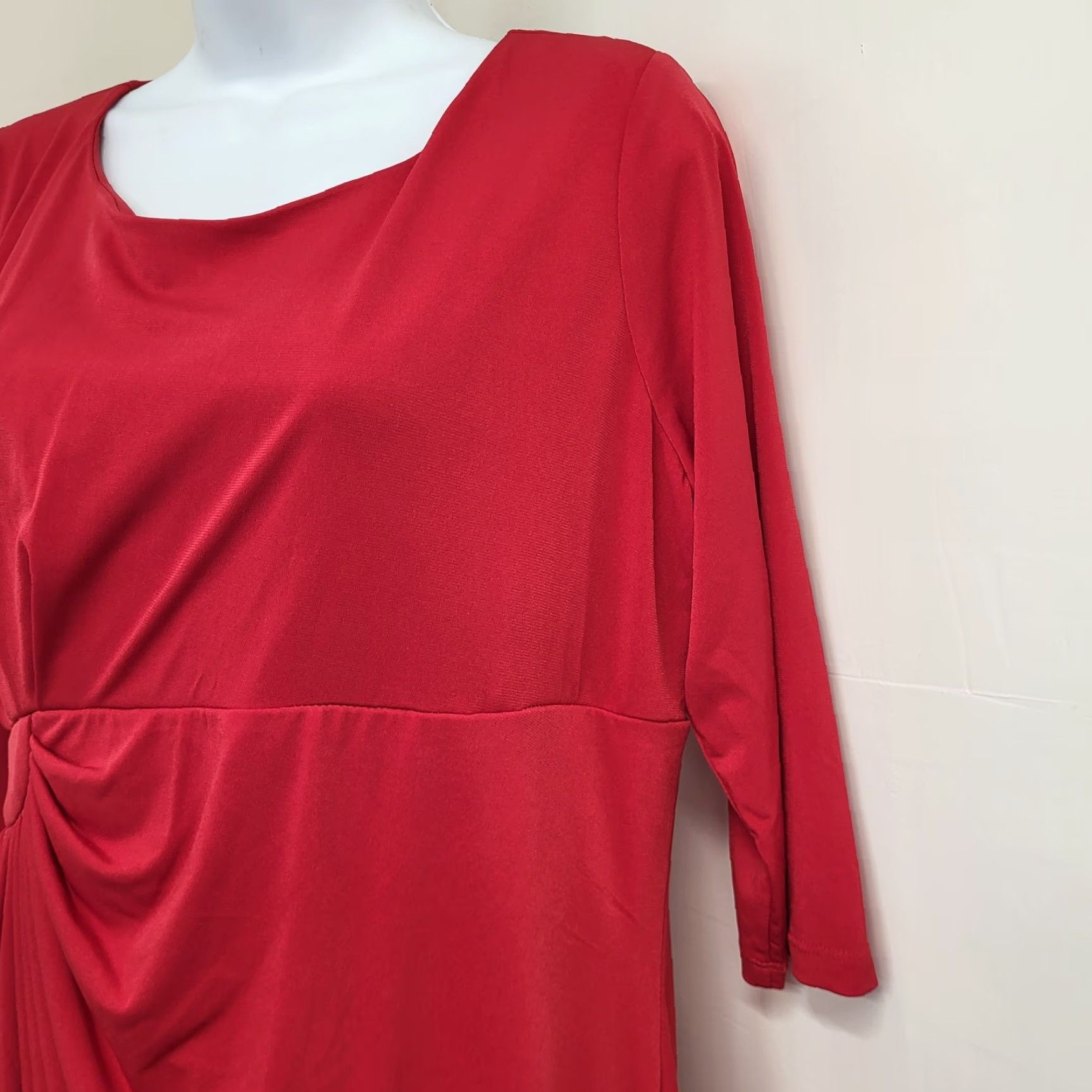 Vintage Blair Red Wrap Dress Women 12P 3/4 Sleeve Ruched Knit Knee-length Party Dress Size XL / US 12-14 / IT 48-50 - 5 Thumbnail