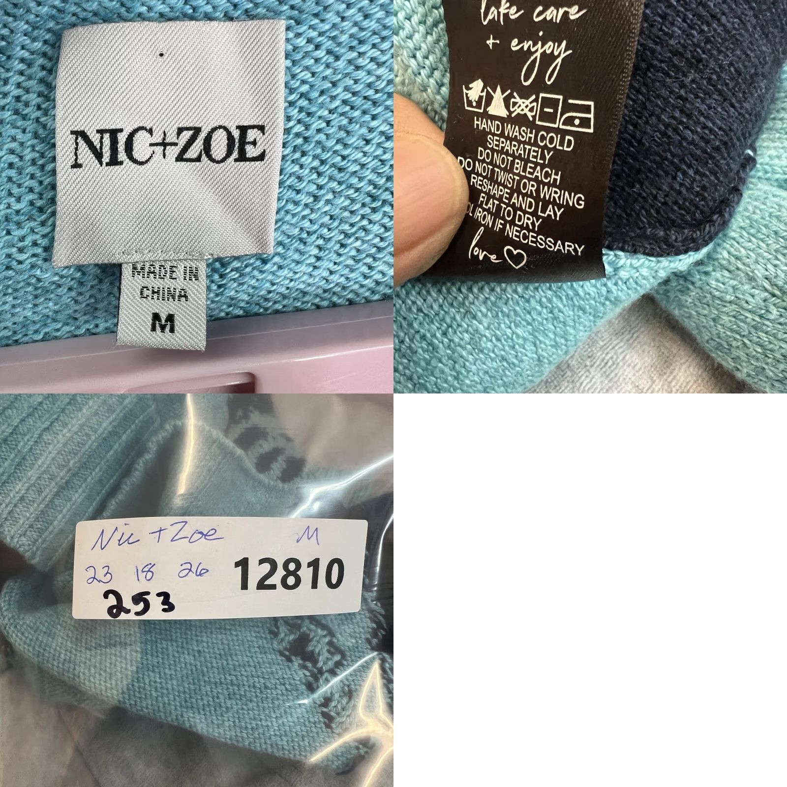 NIC+ZOE Nic + Zoe Sky Scene Art Sweater Womens M Blue Geometric Knit Pullover Round Neck All Seasons Size M / US 6-8 / IT 42-44 - 8 Thumbnail