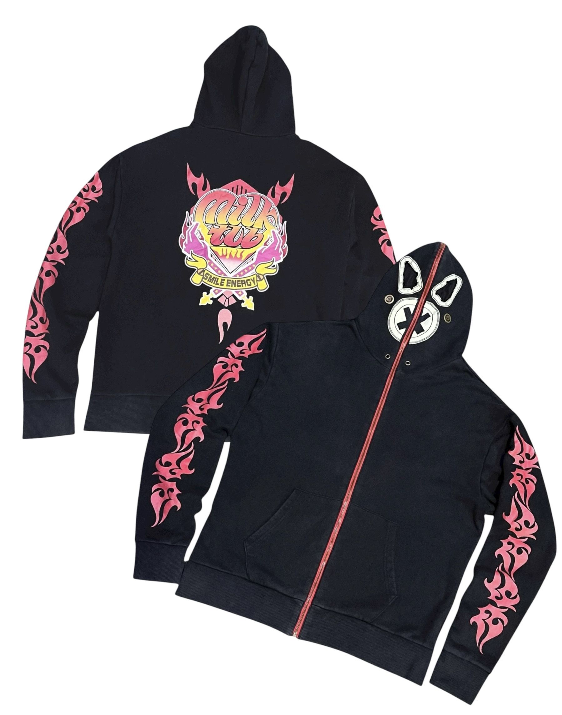 Tribal Streetwear Vintage Milk Tub Mask Full Zip Glow Hoodie Tribal Punk Japan Size US M / EU 48-50 / 2 - 4 Thumbnail