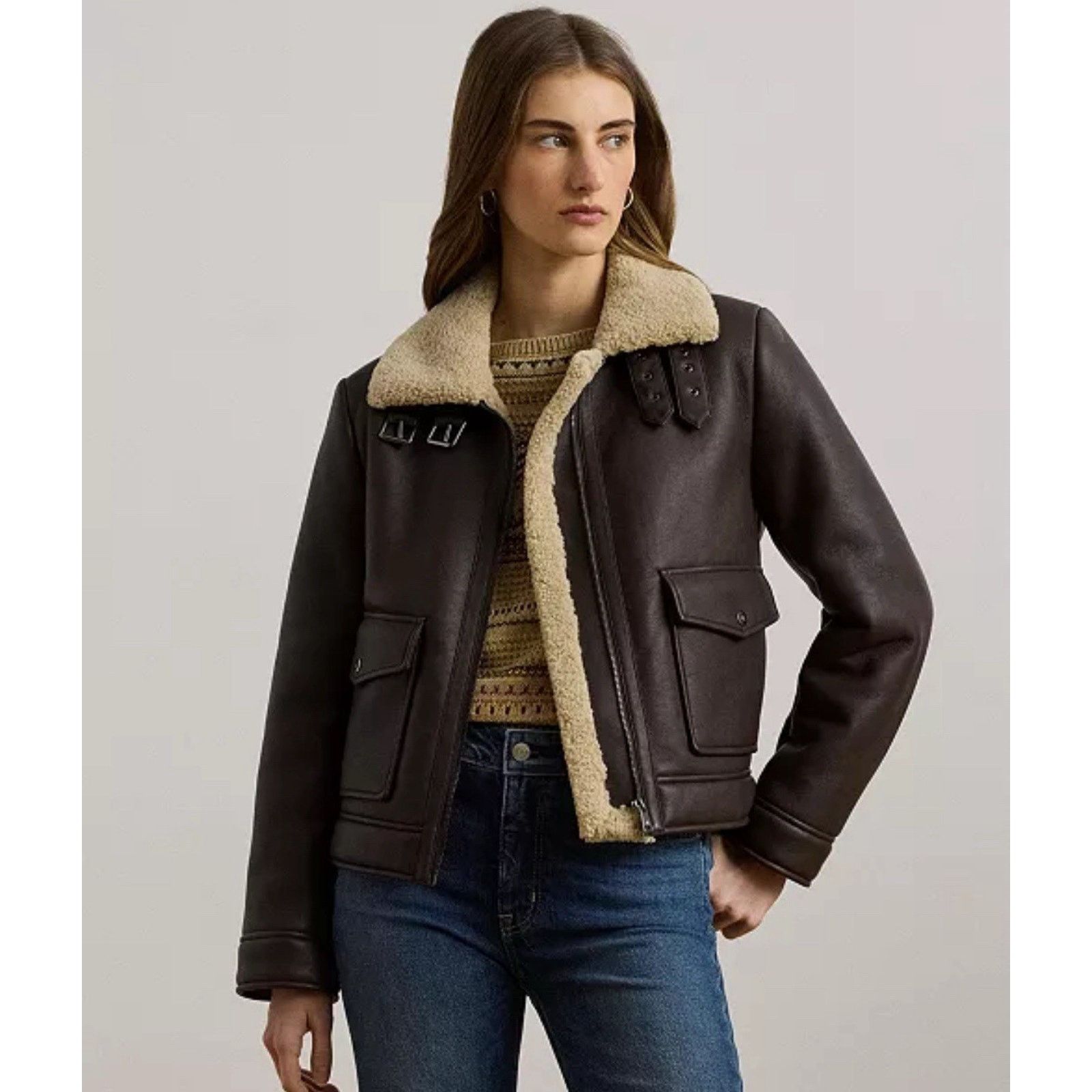 Ralph Lauren NWT Ralph Lauren Women Faux-Leather Jacket Circuit Brown Size S / US 4 / IT 40 - 8 Thumbnail