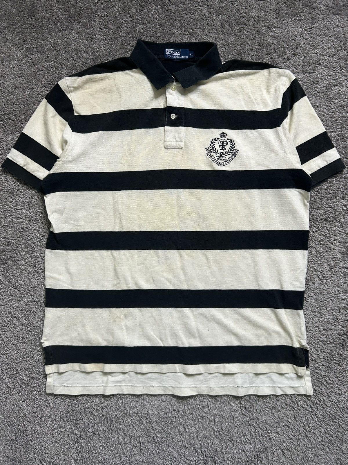 Polo Ralph Lauren Vintage 80s Polo Ralph Lauren Striped Polo Logo Black White Size US L / EU 52-54 / 3 - 1 Thumbnail