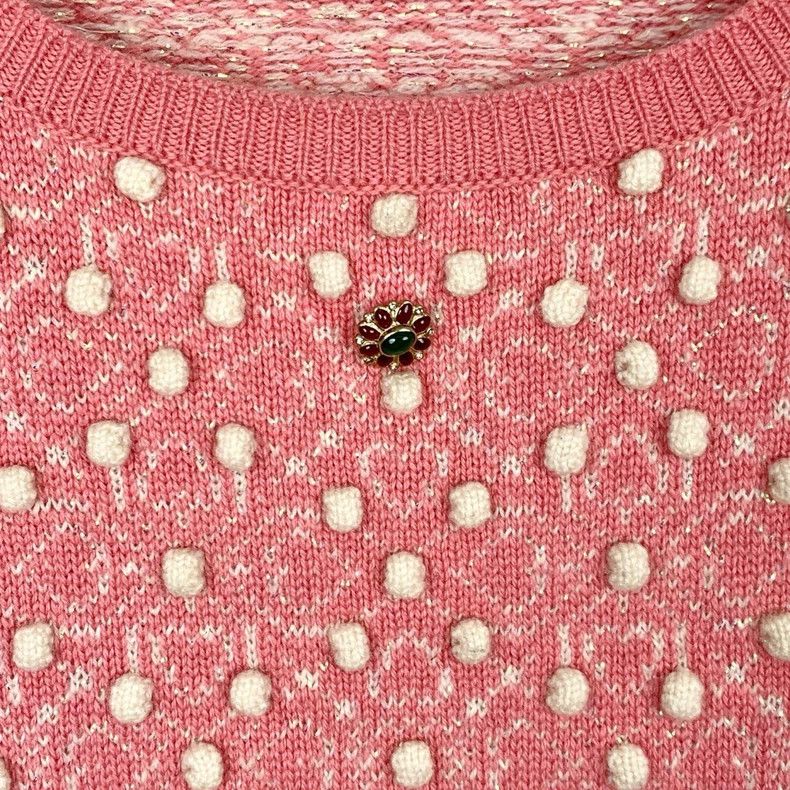 Chanel ChanelGemstone-decorated round-neck pink jacquart cashmere Size M / US 6-8 / IT 42-44 - 4 Thumbnail