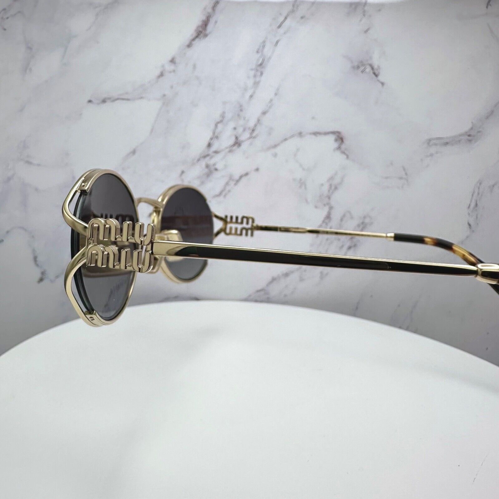 New MIU MIU Sunglasses Gold Metal Slim Frame Oval