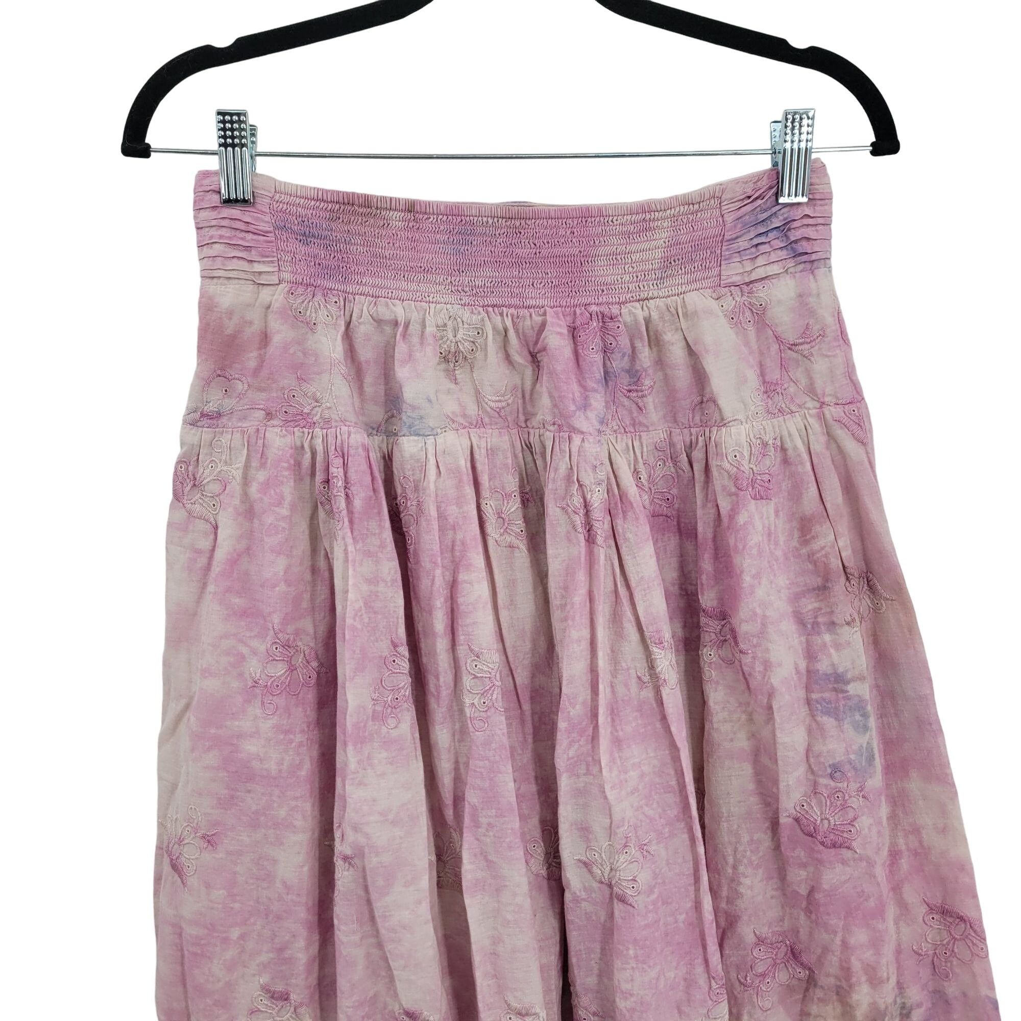 Anthropologie Anthropologie Maxi Skirt S Pink Cotton Tie-Dyed Tiered Embro Size 26" / US 2 / IT 38 - 11 Thumbnail