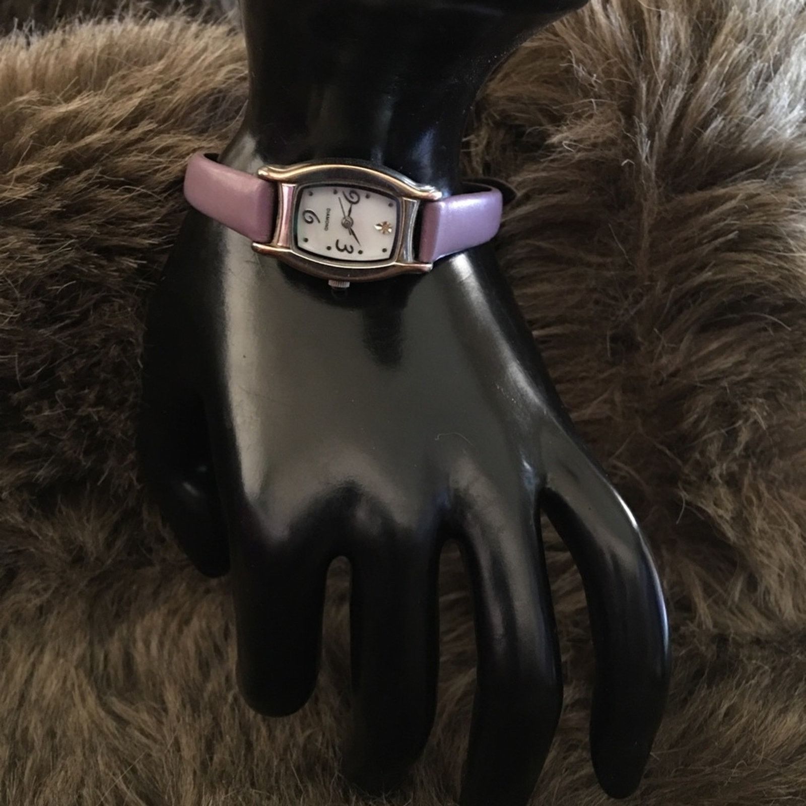 Jewelry Ladies diamond plum genuine leather band watch Size ONE SIZE - 4 Thumbnail