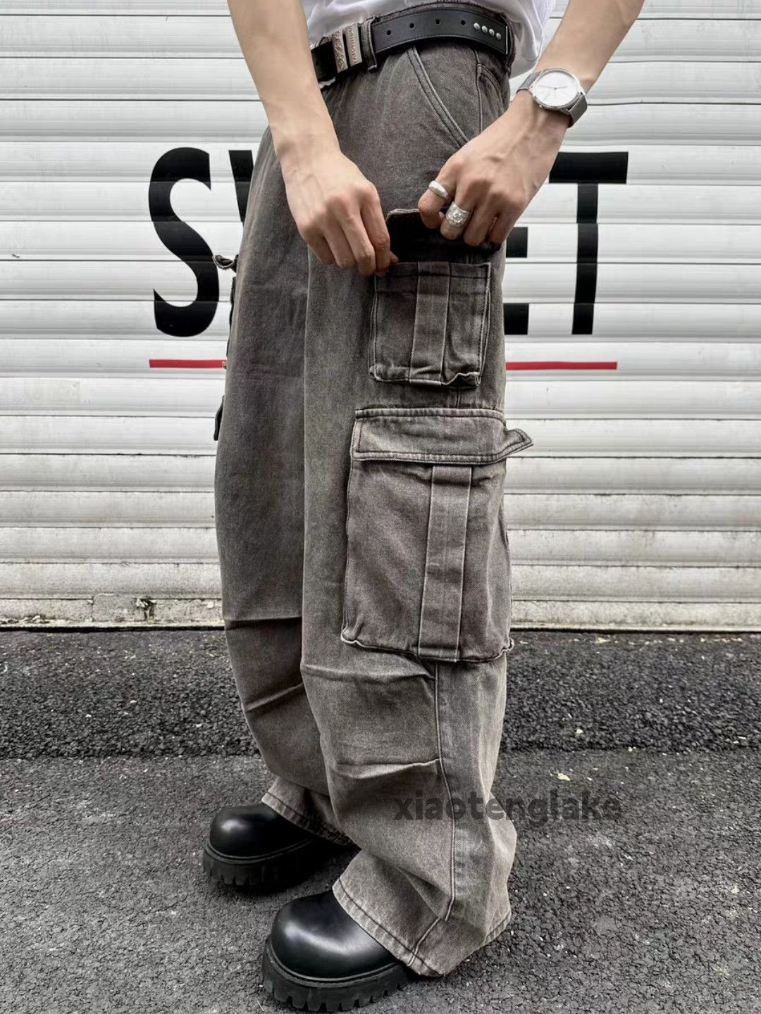 Unisex outdoor utility loose baggy skate hiphop jeans Denim