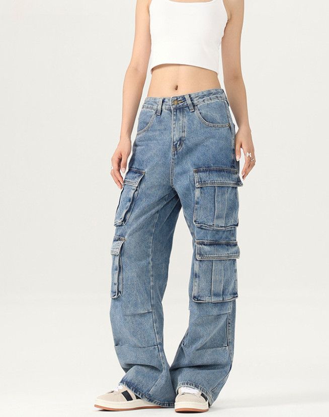 Japanese Brand American retro vibe wide-leg multi-pocket cargo jeans Size US 32 / EU 48 - 2 Thumbnail