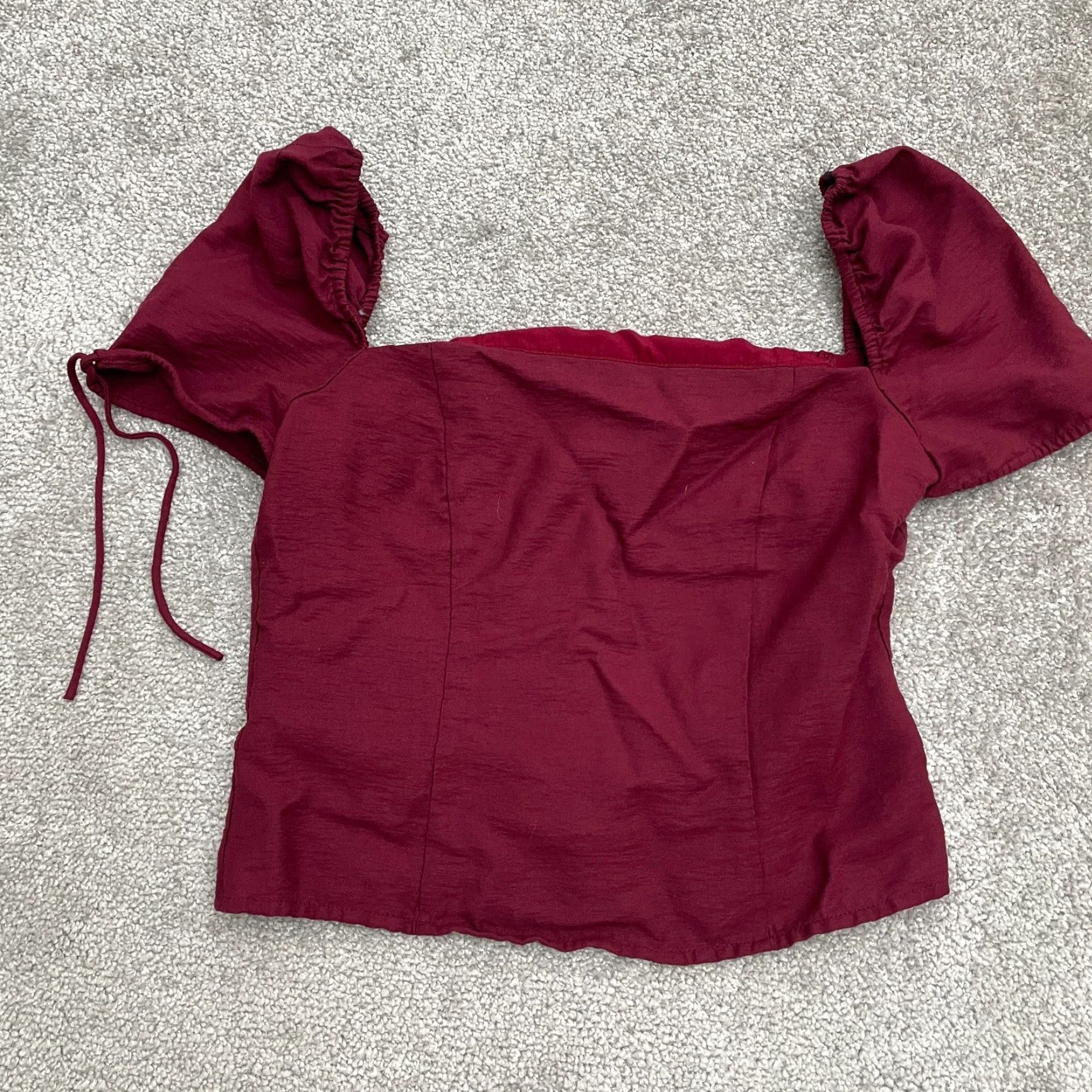 Vintage Line And Dot Puff Sleeve Top Womens Small Red Back Full Zip Crop Casual Modern Size S / US 4 / IT 40 - 2 Thumbnail