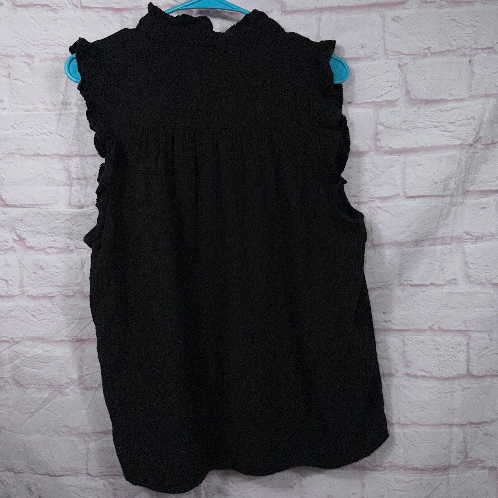 J.Crew J.Crew Women's Black Sleeveless Ruffle Blouse - Size L Size L / US 10 / IT 46 - 6 Thumbnail