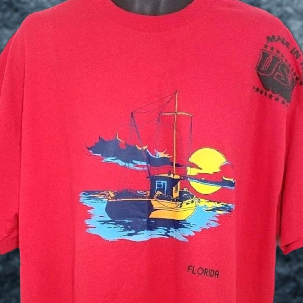 Hanes VINTAGE Florida Sailing T Shirt Mens 2XL Red Sailboat Sunset Hanes USA Size US XXL / EU 58 / 5 - 1 Thumbnail