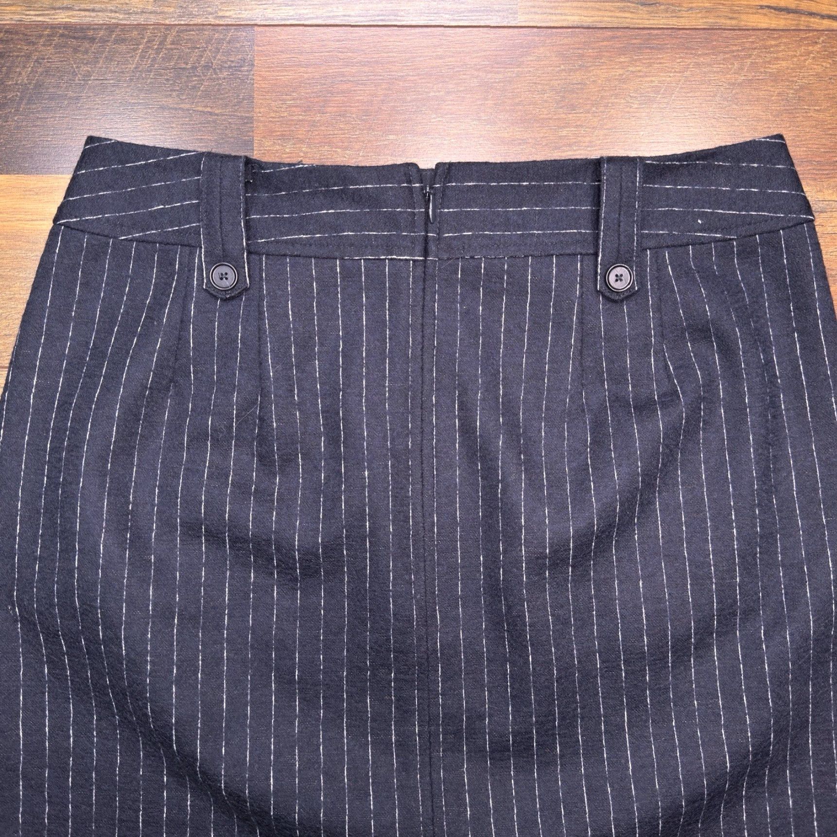 Loft LOFT Skirt Women Pencil 6 Navy Blue Striped Wool Blend Zip Knee Length Pockets Casual Workwear New Size 28" / US 6 / IT 42 - 6 Thumbnail