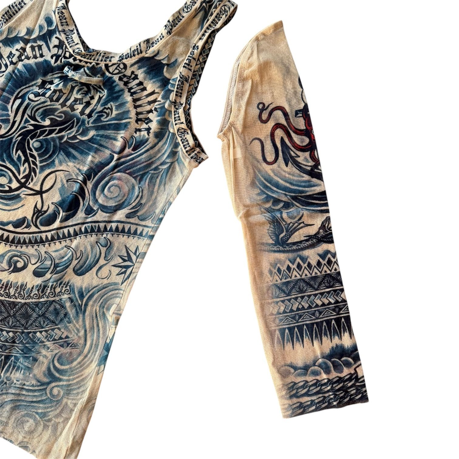 Jean Paul Gaultier Jean Paul Gaultier Soleil Tattoo Archive Mesh Tank Top Beige Size M / US 6-8 / IT 42-44 - 11 Thumbnail