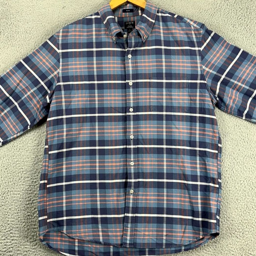 Vintage J Crew Flex Oxford Button Down Shirt Men Large Blue Plaid Slim Fit Pocket Casual Size US L / EU 52-54 / 3 - 2 Thumbnail