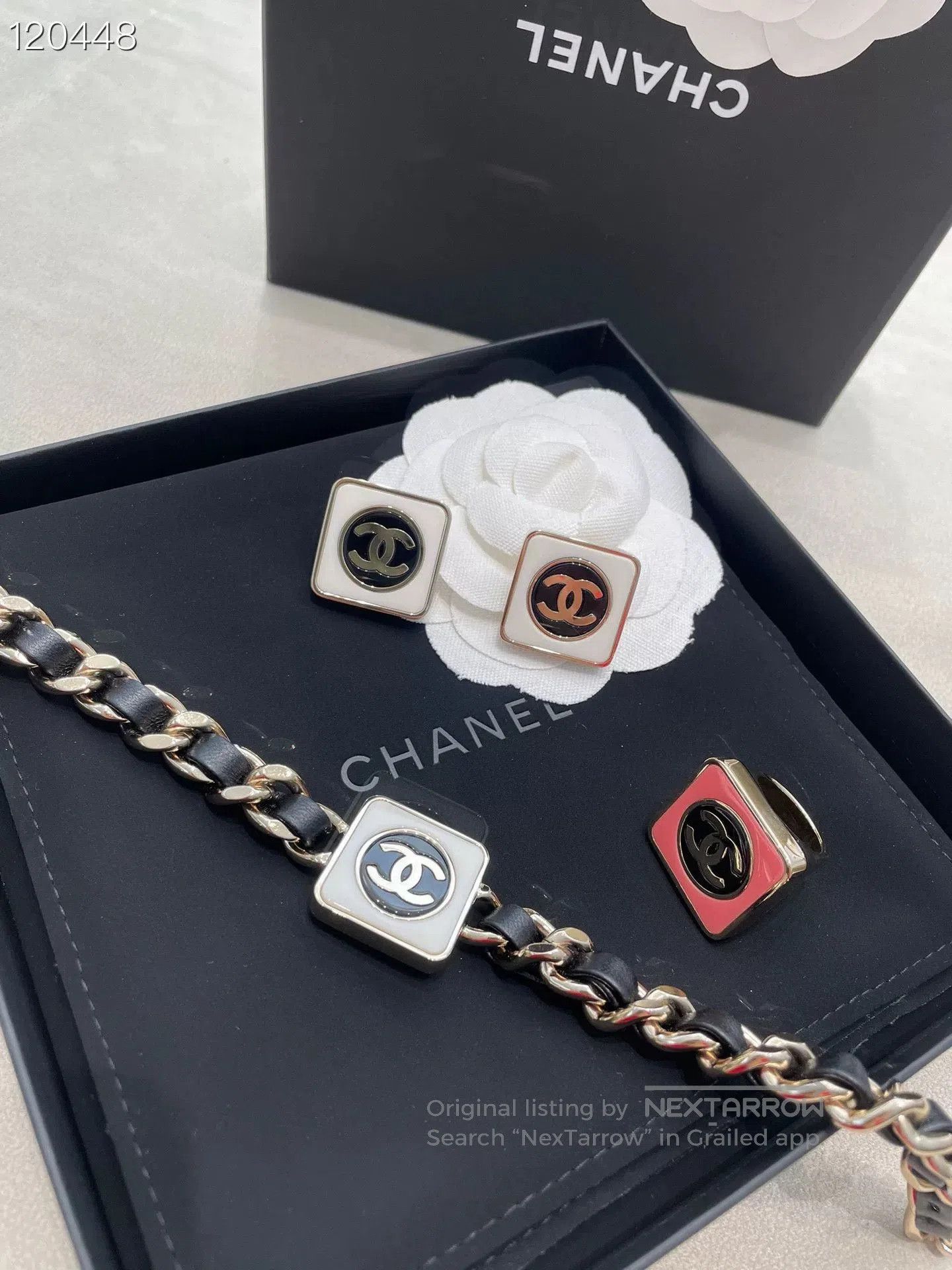 Chanel Chanel 23C White Square Black Round Earrings. Size ONE SIZE - 4 Thumbnail