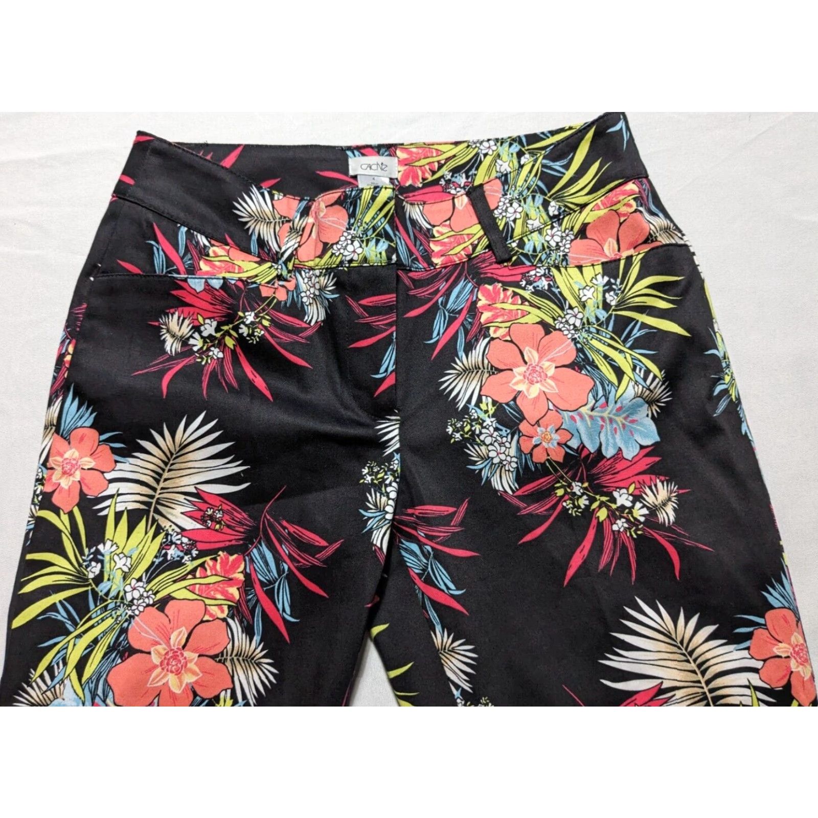 Vintage CACHE Floral Cotton Stretch Black Pants - Women Size 4 Size 27" / US 4 / IT 40 - 3 Thumbnail