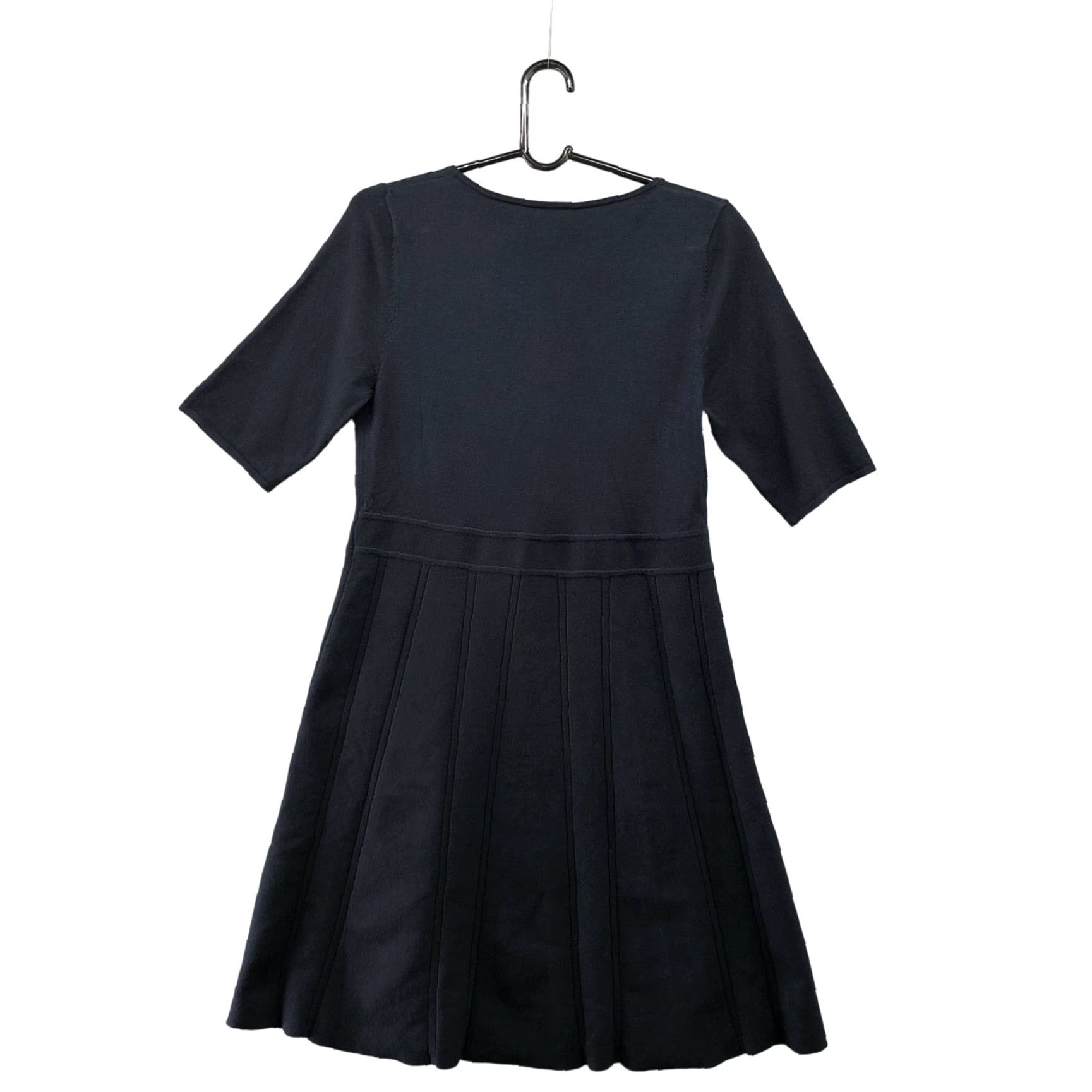 Vintage Carmen Marc Valvo Short Sleeve Sweater Dress Womens L Dark Blue A-Line Pleated Dress Size L / US 10 / IT 46 - 2 Thumbnail