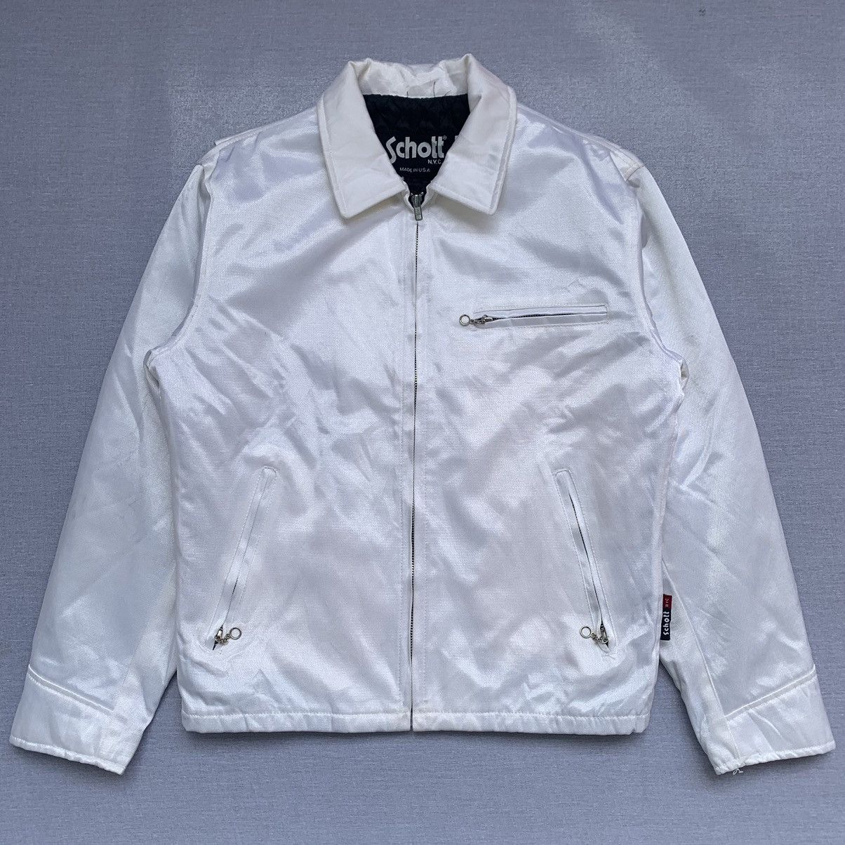 image of Racing x Schott Vintage 90's Schott Nyc Work Jacket/moto Jacket in White, Men's (Size Medium)