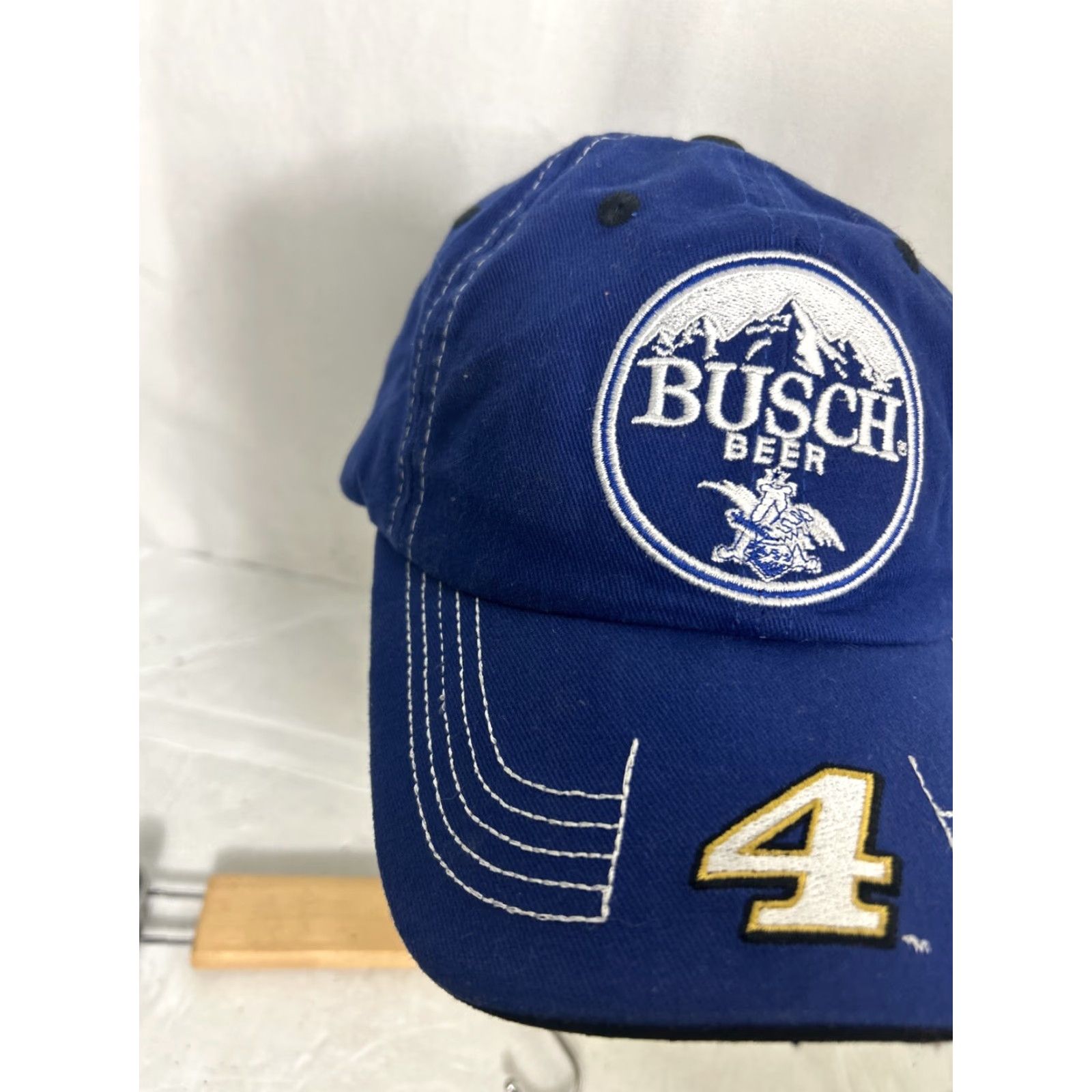 NASCAR Busch Beer NASCAR Racing Blue White Strapback Adjustable Hook Loop Stewart Haas Baseball Cap Mens Adjustable Blue White Cap Size ONE SIZE - 4 Thumbnail