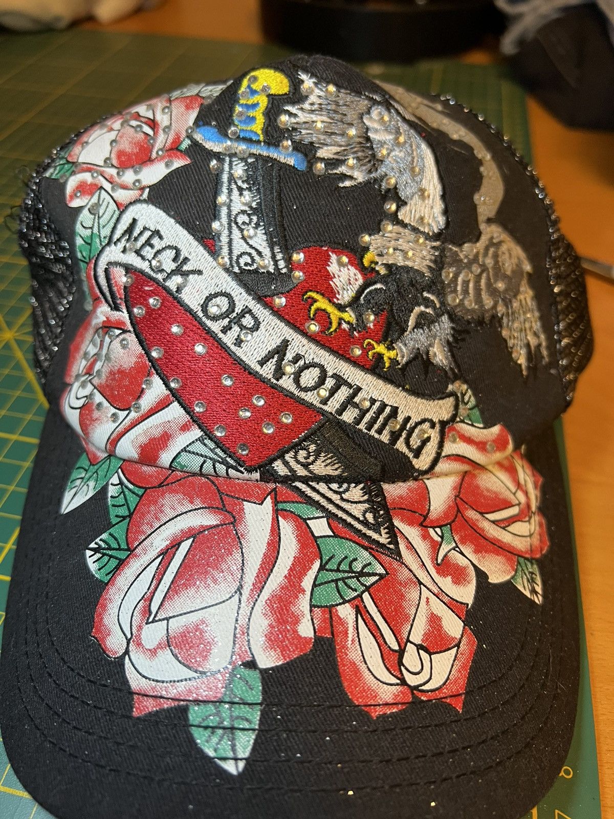 Ed Hardy Vintage Mr Rider studded rhinestone y2k style trucker hat Size ONE SIZE - 7 Thumbnail