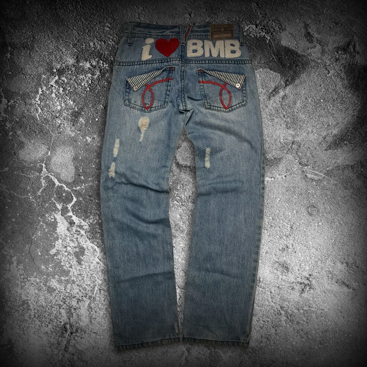 Blue Blue Japan Blue Moon Blue BMB Heart Logo Denim Jeans Y2K Distressed Size 26" / US 2 / IT 38 - 5 Thumbnail