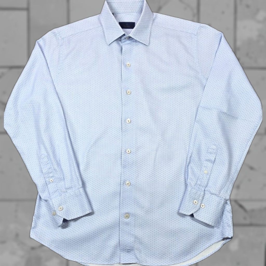 David Donahue David Donahue Blue Geometric Button Up Dress Shirt Long Sleeve Mens M Cotton Size 40R - 1 Thumbnail