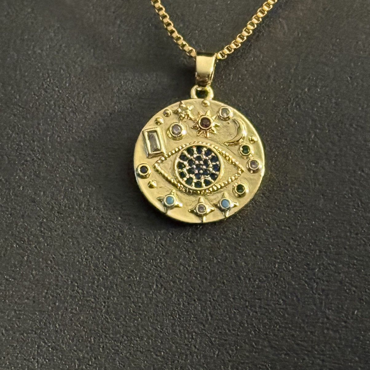 Other Gold stainless steel celestial evil eye coin pendant necklac Size ONE SIZE - 4 Thumbnail