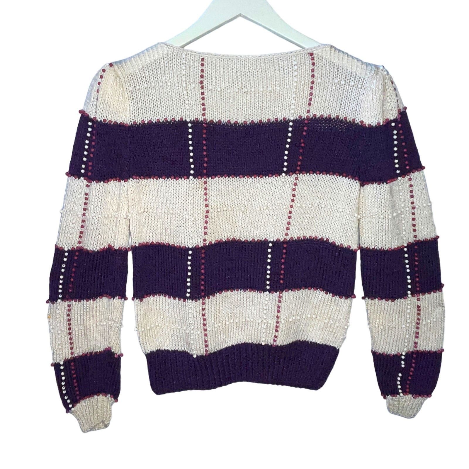 Vintage VINTAGE 80s Beaded Plaid Look Puff Sleeve Sweater Size Small Size S / US 4 / IT 40 - 3 Thumbnail