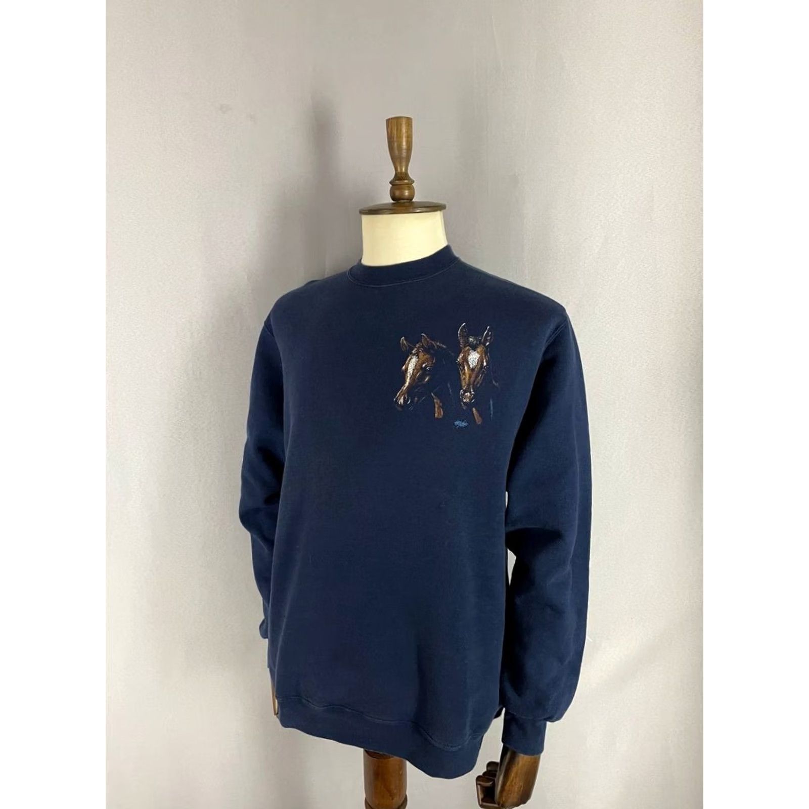 Vintage Oneita Mens Sweater Navy Cotton Long Sleeve Crew Neck Pullover Size L Size US L / EU 52-54 / 3 - 2 Thumbnail