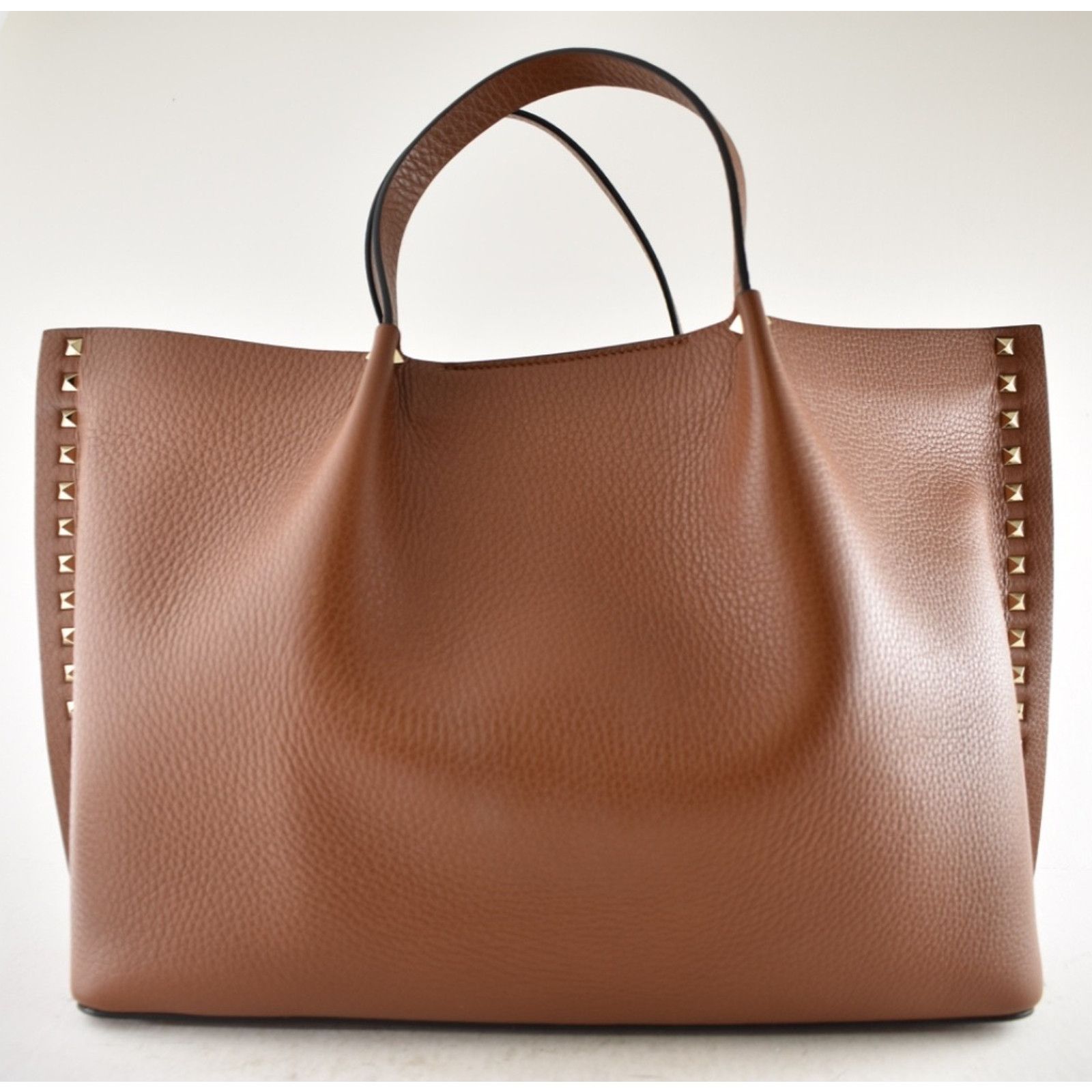 Valentino Valentino Garavani Rockstud Medium Brown Grained Tote Bag Size ONE SIZE - 2 Thumbnail