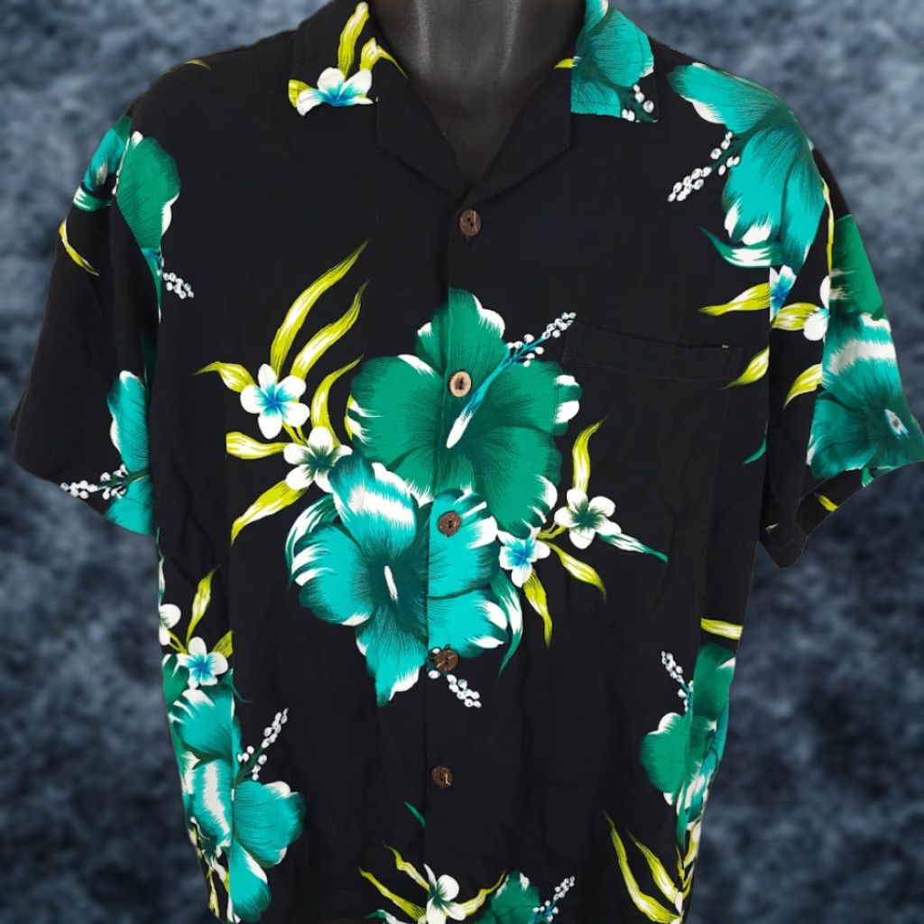ALOHAS Aloha Fashion Hawaiian Shirt Mens Size Large Black Blue Green All Over Print Shirt Size US L / EU 52-54 / 3 - 1 Thumbnail