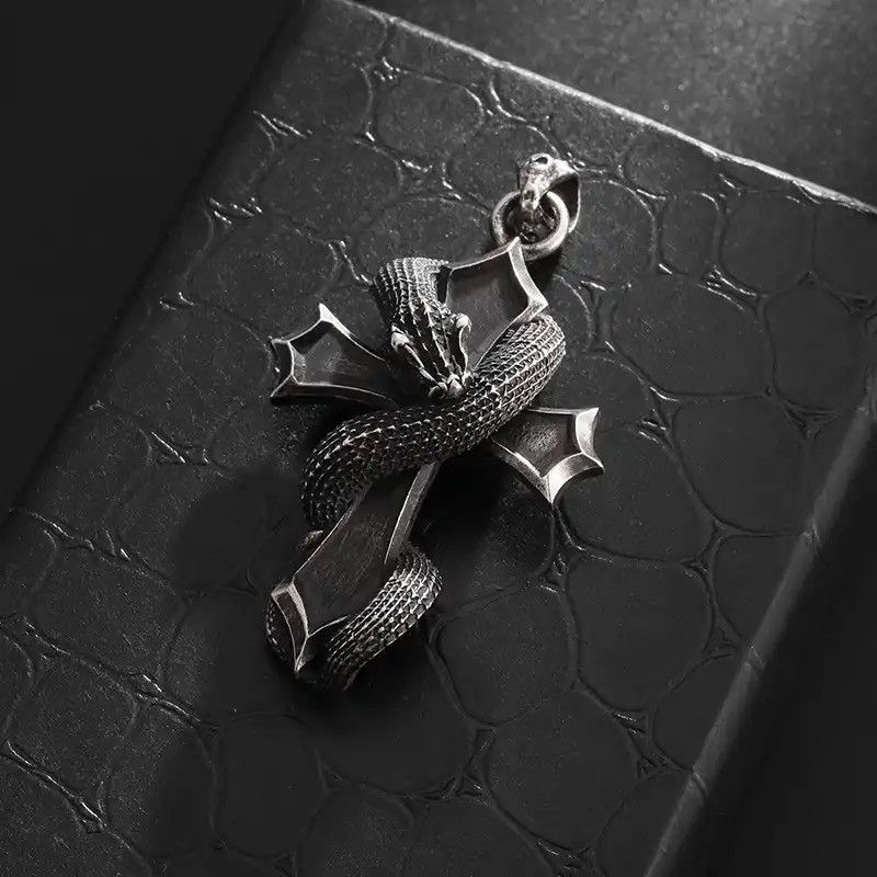 Jewelry × Vintage Gothic Retro Cross Dragon Snake Pendant Necklace Size ONE SIZE - 5 Thumbnail