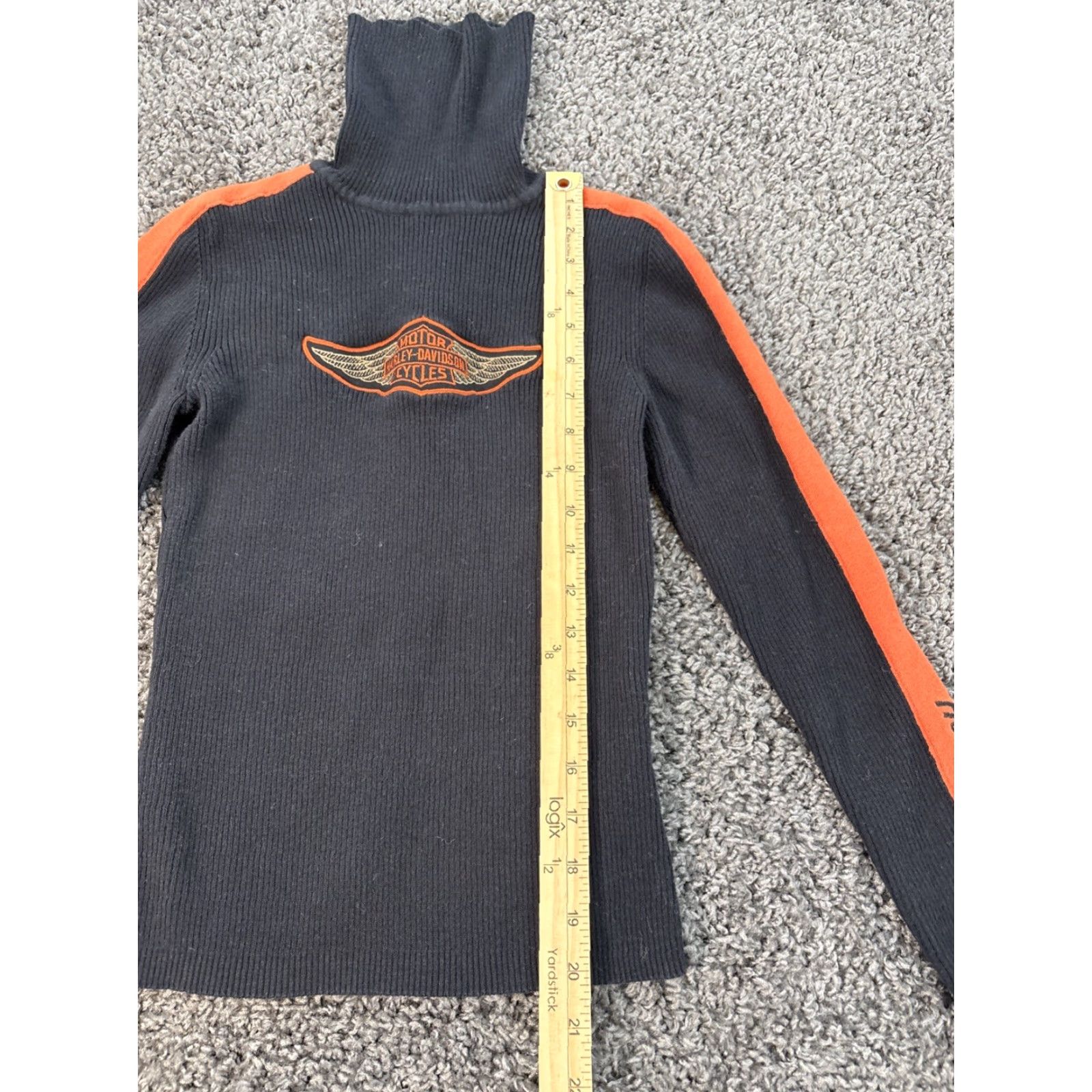 Harley Davidson VINTAGE Harley-Davidson Womens XS Black Turtleneck Sweater Thermal Ribbed Pullover Wings 90s Motorcycle Biker Cotton Mens? Size XS / US 0-2 / IT 36-38 - 2 Thumbnail