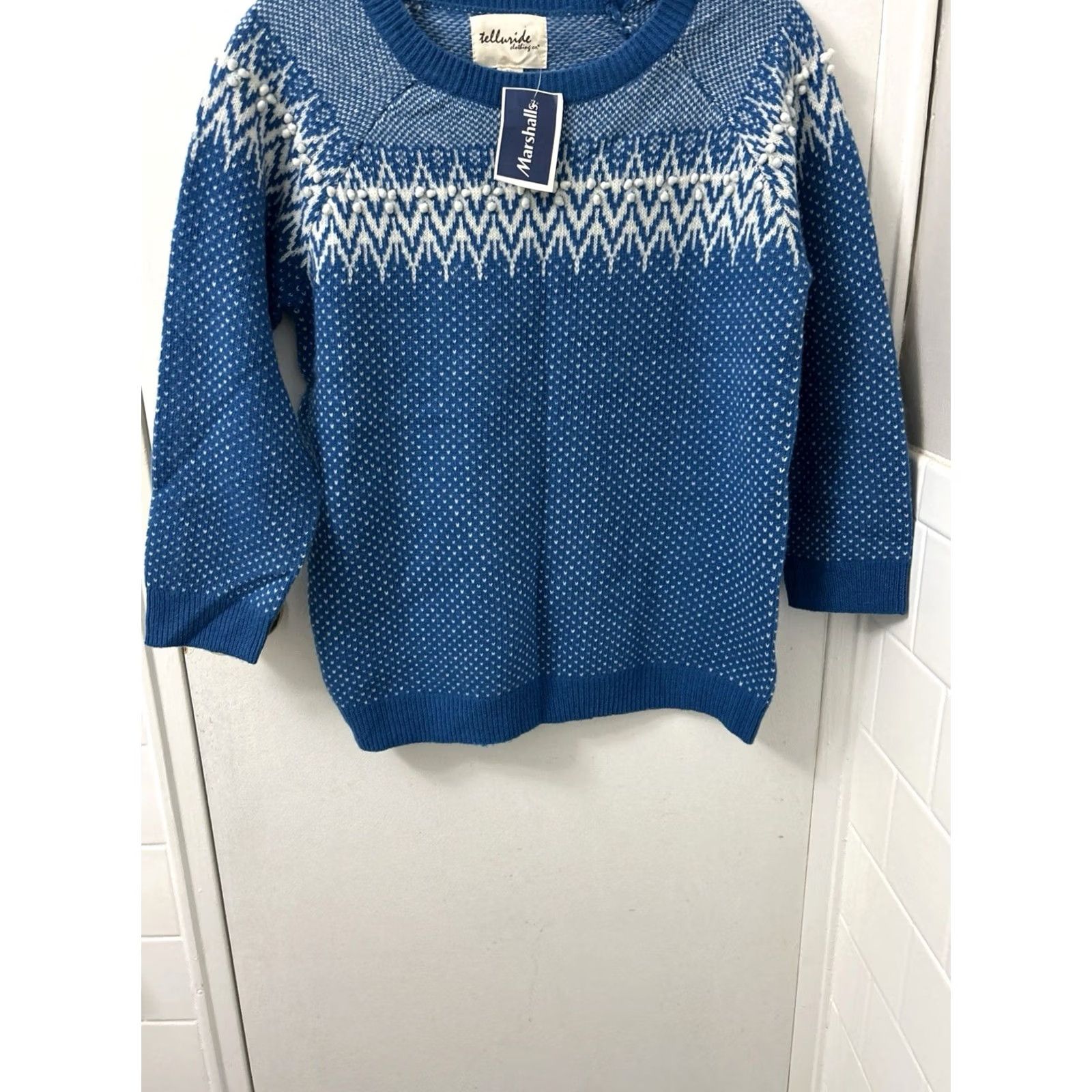CO Telluride Clothing Co. Sweater Womens Large Blue Fair Isle Crew Neck Raglan Sleeve NWT Pullover Holiday Vintage-influenced Style Christmas Size L / US 10 / IT 46 - 3 Thumbnail