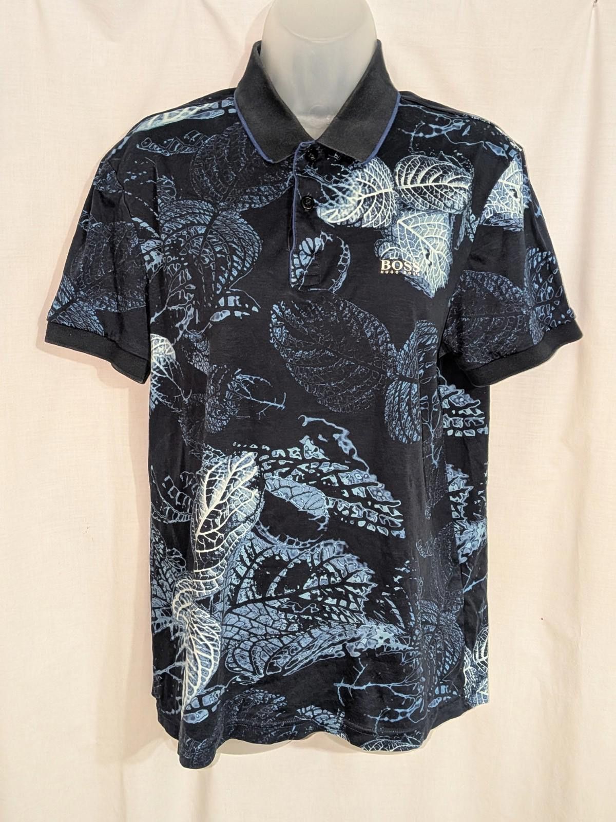 Hugo Boss HUGO BOSS Leaf-print Men's Paddy 6 Short Sleeve Polo In Blau Size US M / EU 48-50 / 2 - 1 Thumbnail