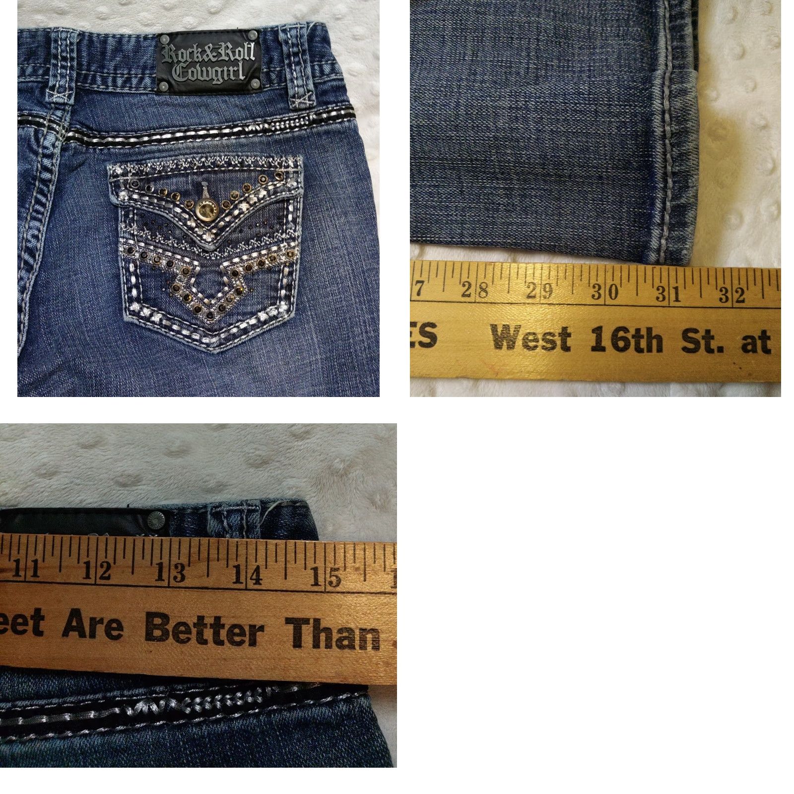Denime Rock & Roll Cowgirl Jeans 28x34 Women Dark Wash Denim Mid Rise Western Bootcut Size 28" / US 6 / IT 42 - 8 Thumbnail